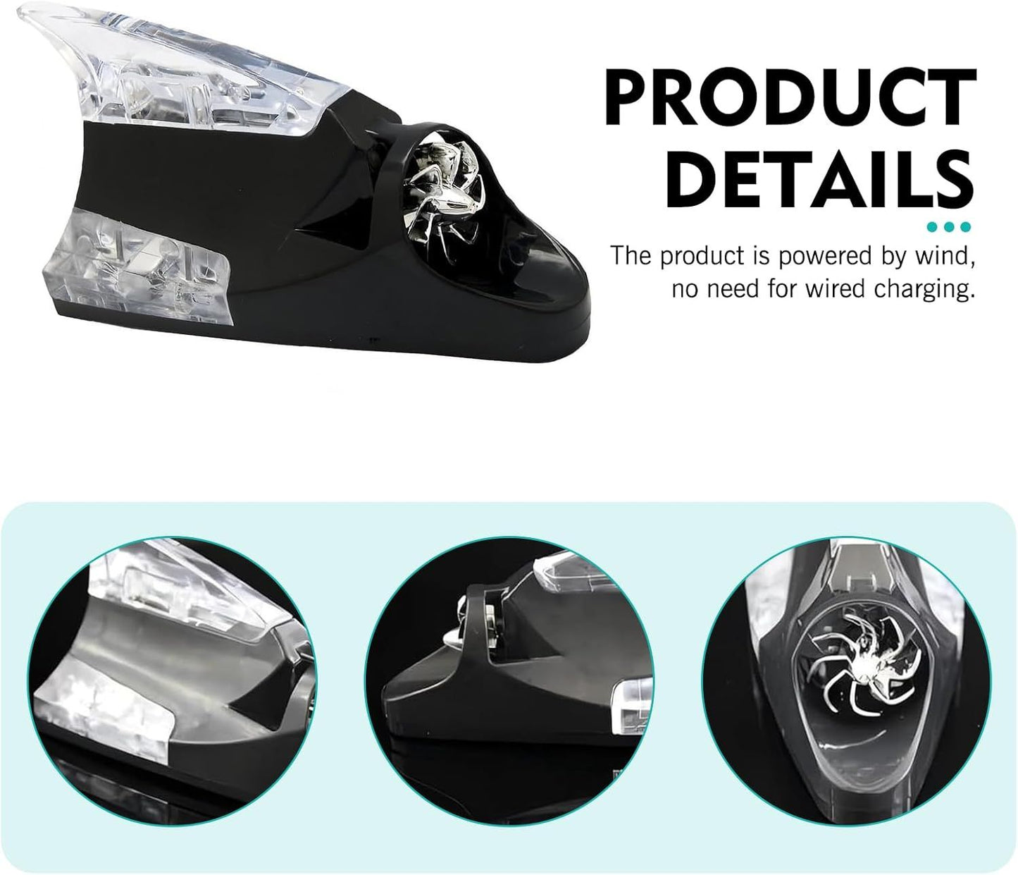 Car Roof LED Ornament Light, Shark Fin Shape High Brightness Safety Warning Lamp, Antenna Wind Power Flashing Tail Light, Universal Waterproof Self-adhesive Decoration for Cars (Black)