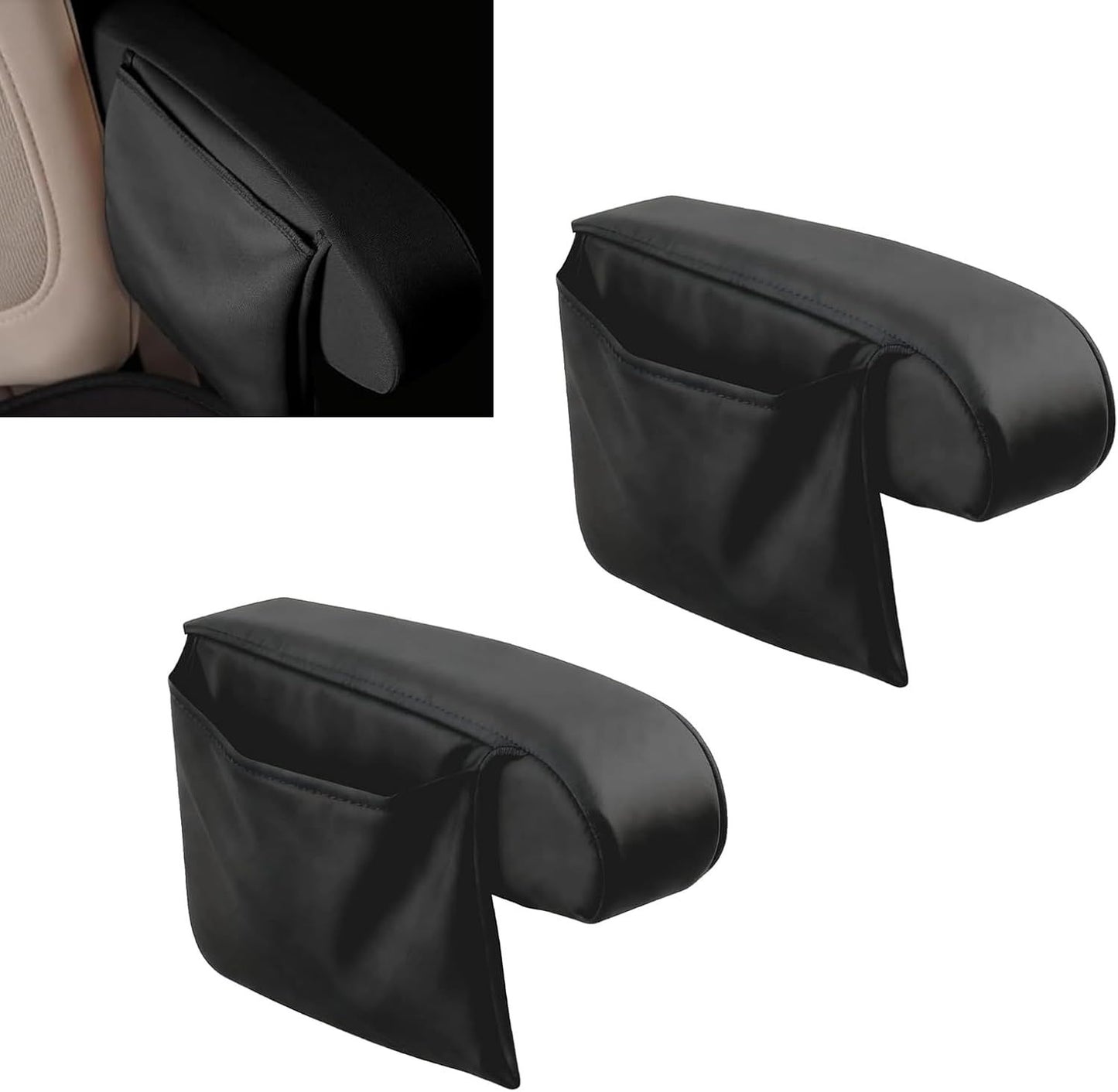 2 PCS Car Armrest Covers, Elastic Full Wrap Seat Armrest Protector with Storage Pocket, Breathable Abrasion Resistant Cover, Universal Interior Decor Accessory for Vans (Black)