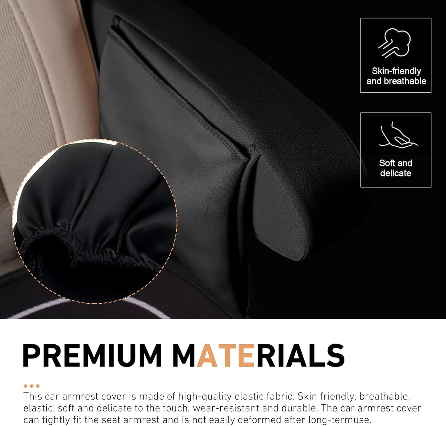 2 PCS Car Armrest Covers, Elastic Full Wrap Seat Armrest Protector with Storage Pocket, Breathable Abrasion Resistant Cover, Universal Interior Decor Accessory for Vans (Black)