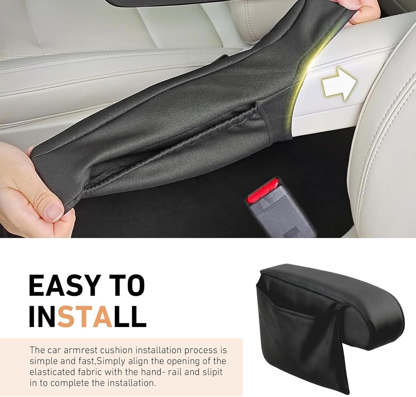 2 PCS Car Armrest Covers, Elastic Full Wrap Seat Armrest Protector with Storage Pocket, Breathable Abrasion Resistant Cover, Universal Interior Decor Accessory for Vans (Black)