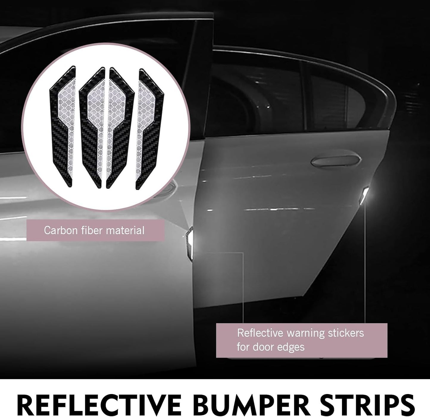 4 PCS Car Door Edge Guard Sticker, Reflective Warning Anti-Collision Strip, Thickened Safety Protector, Universal Self-Adhesive Waterproof Exterior for Door Wheel Arch Rear Bumper (White)