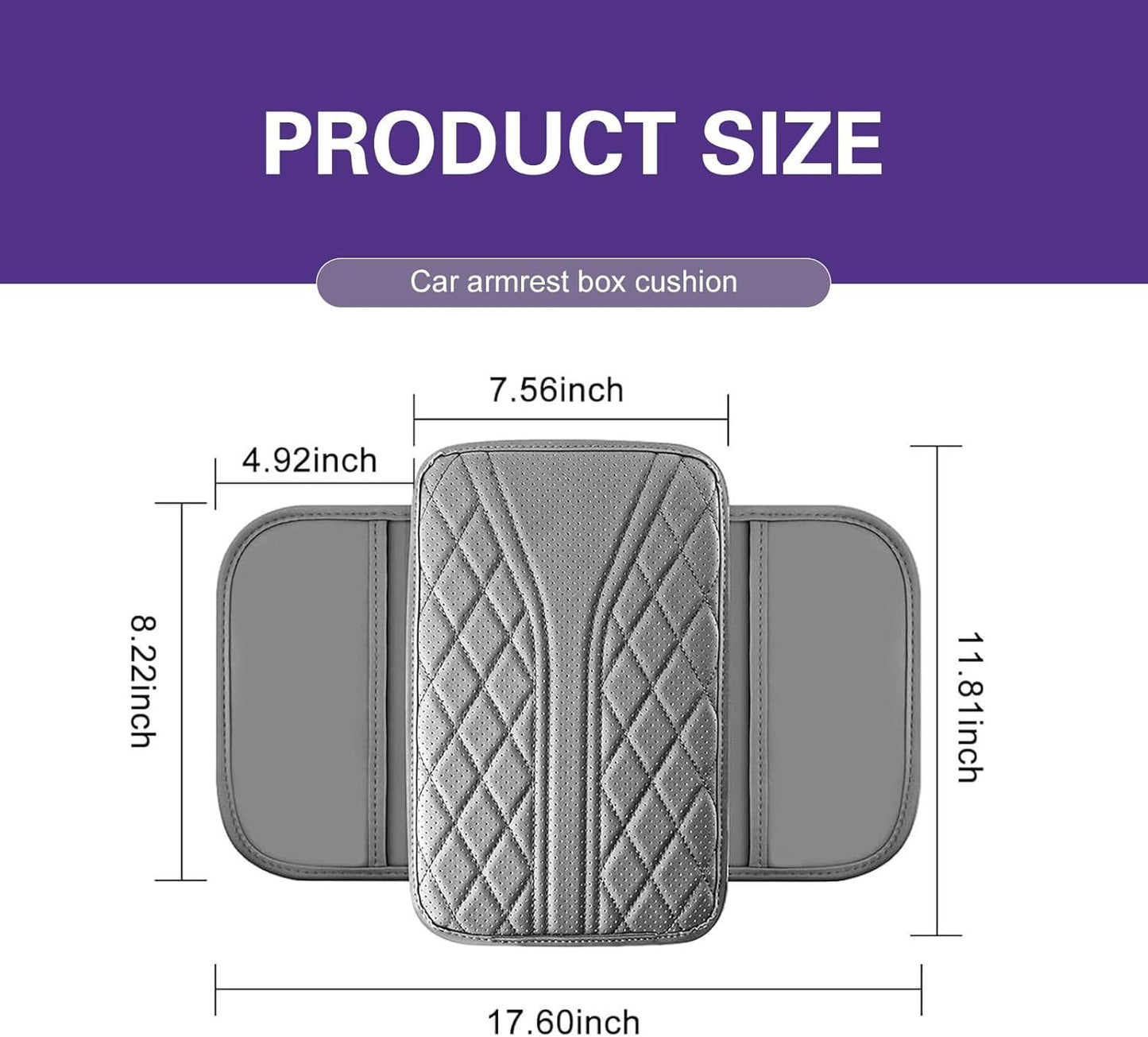 Car Armrest Cushion, Breathable Support Cover for Enhanced Elbow Comfort, Waterproof Anti-scratch Center Console Protector with Side Storage Pocket, Universal Slip-on Design for Car (Gray)