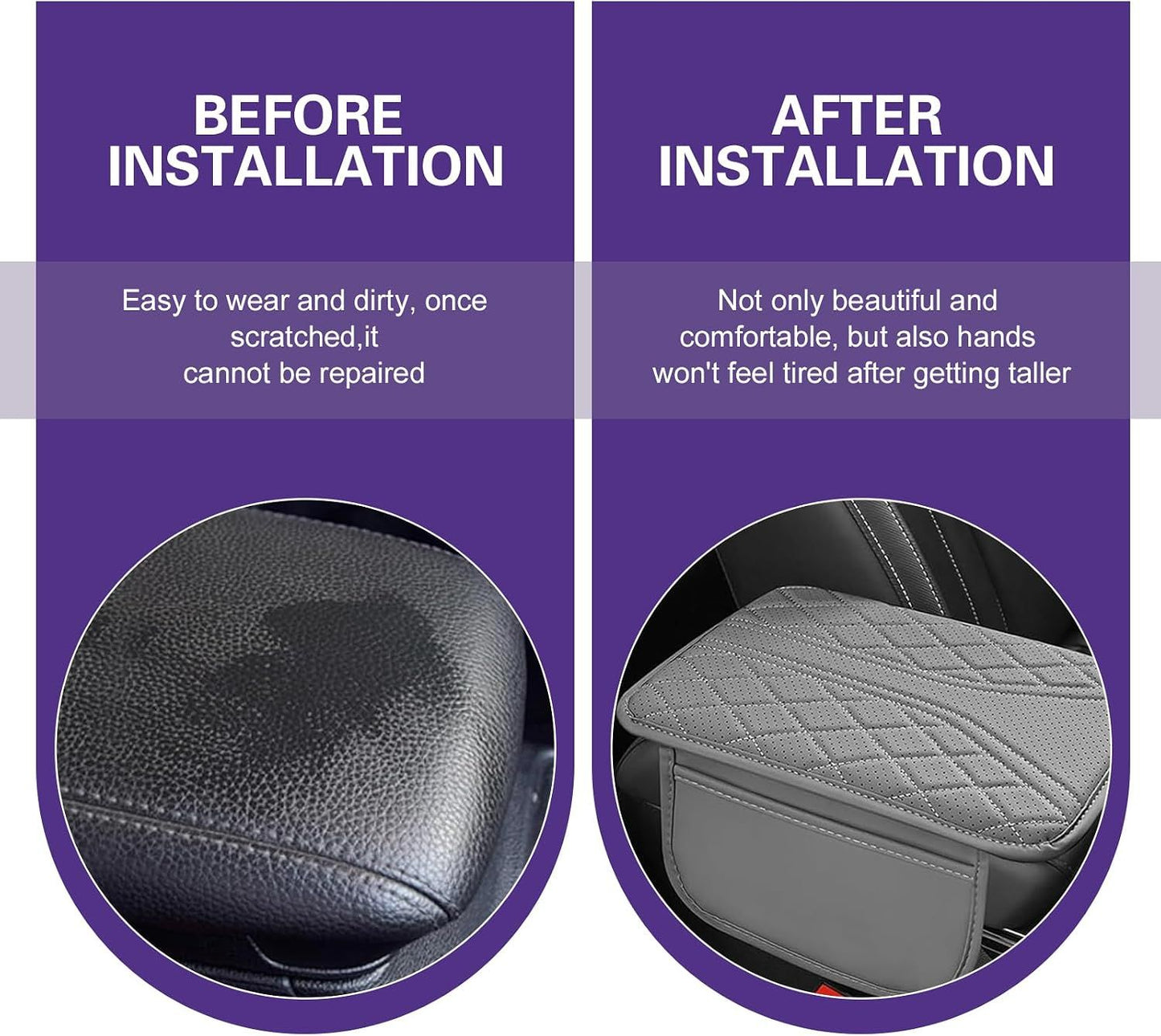 Car Armrest Cushion, Breathable Support Cover for Enhanced Elbow Comfort, Waterproof Anti-scratch Center Console Protector with Side Storage Pocket, Universal Slip-on Design for Car (Gray)
