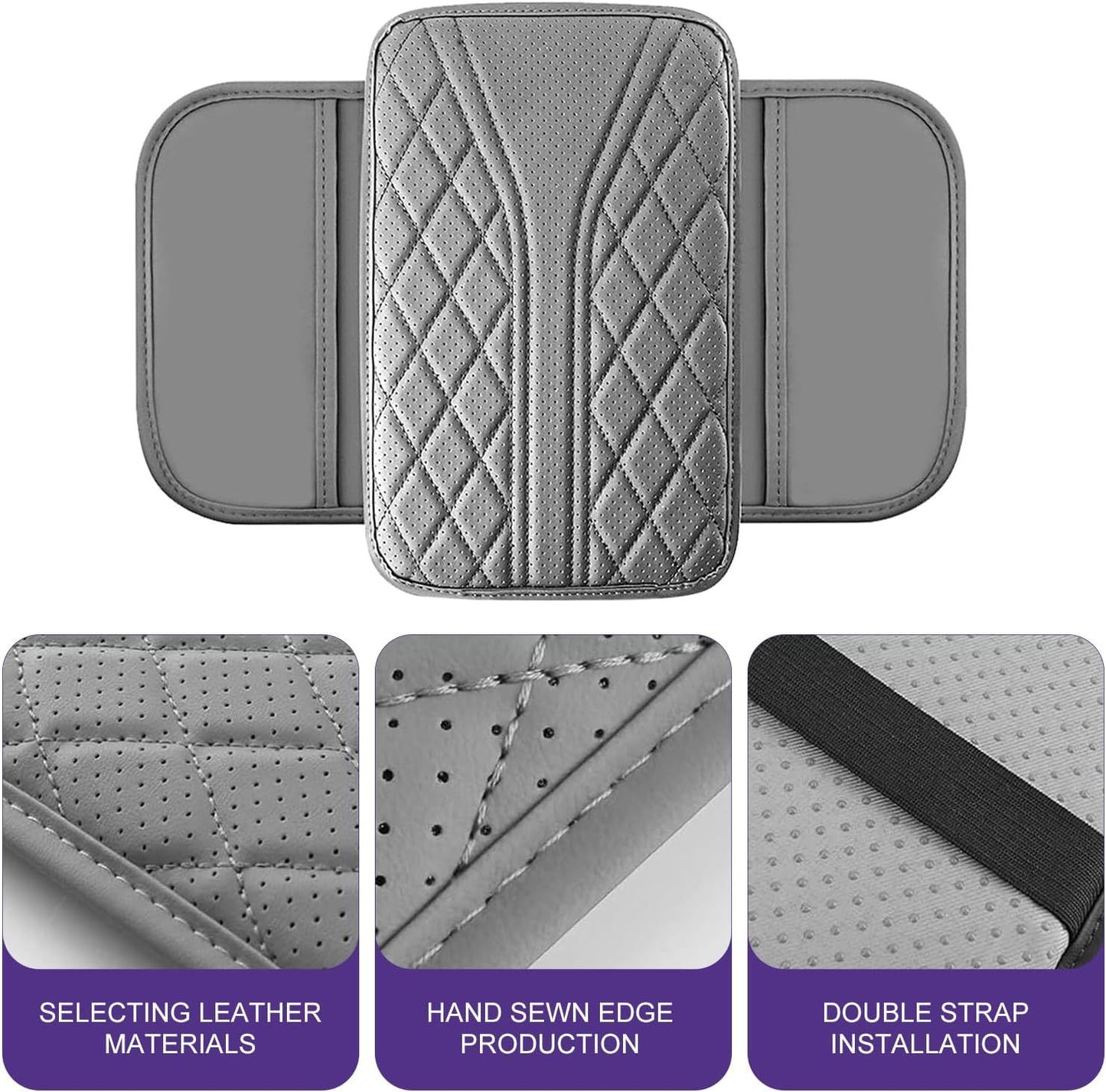 Car Armrest Cushion, Breathable Support Cover for Enhanced Elbow Comfort, Waterproof Anti-scratch Center Console Protector with Side Storage Pocket, Universal Slip-on Design for Car (Gray)
