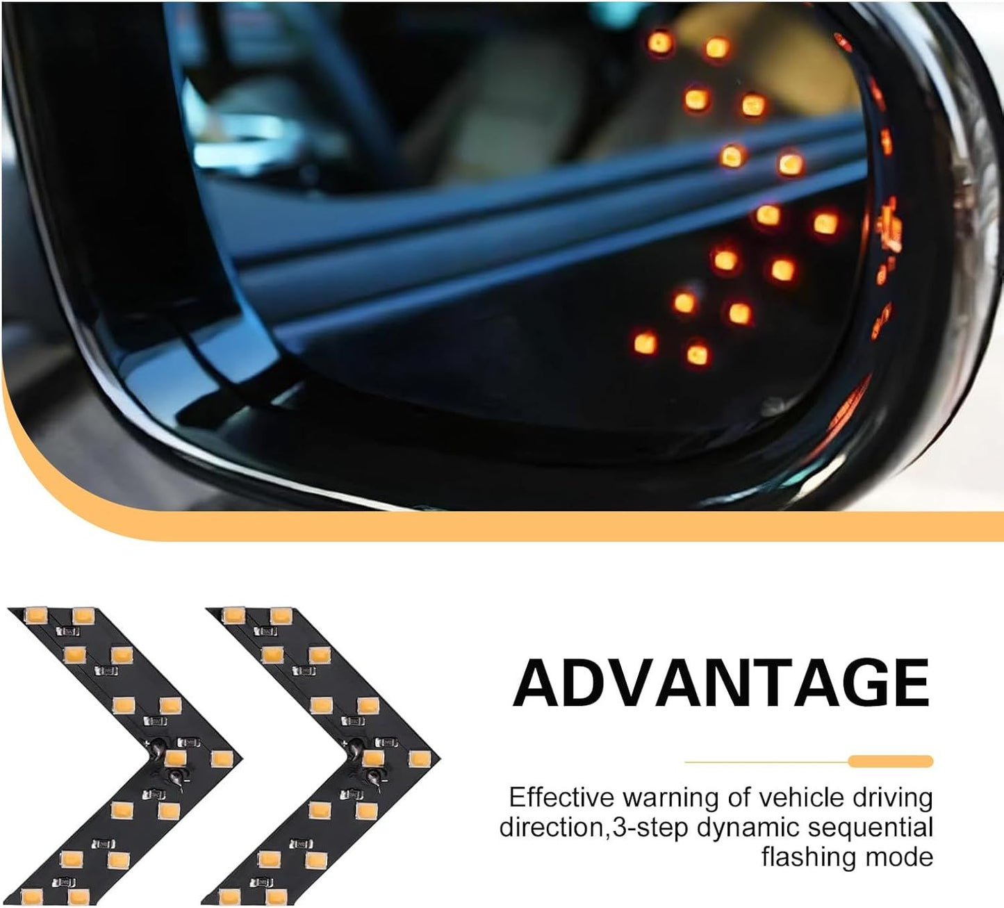 2 PCS Car Rearview Mirror Turn Signal Lights, Hidden LED Arrow Indicator with 3528-14SMD, 12V Sequential Flashing Light, Universal Side Mirror Safety Warning Modification for Cars (Yellow)
