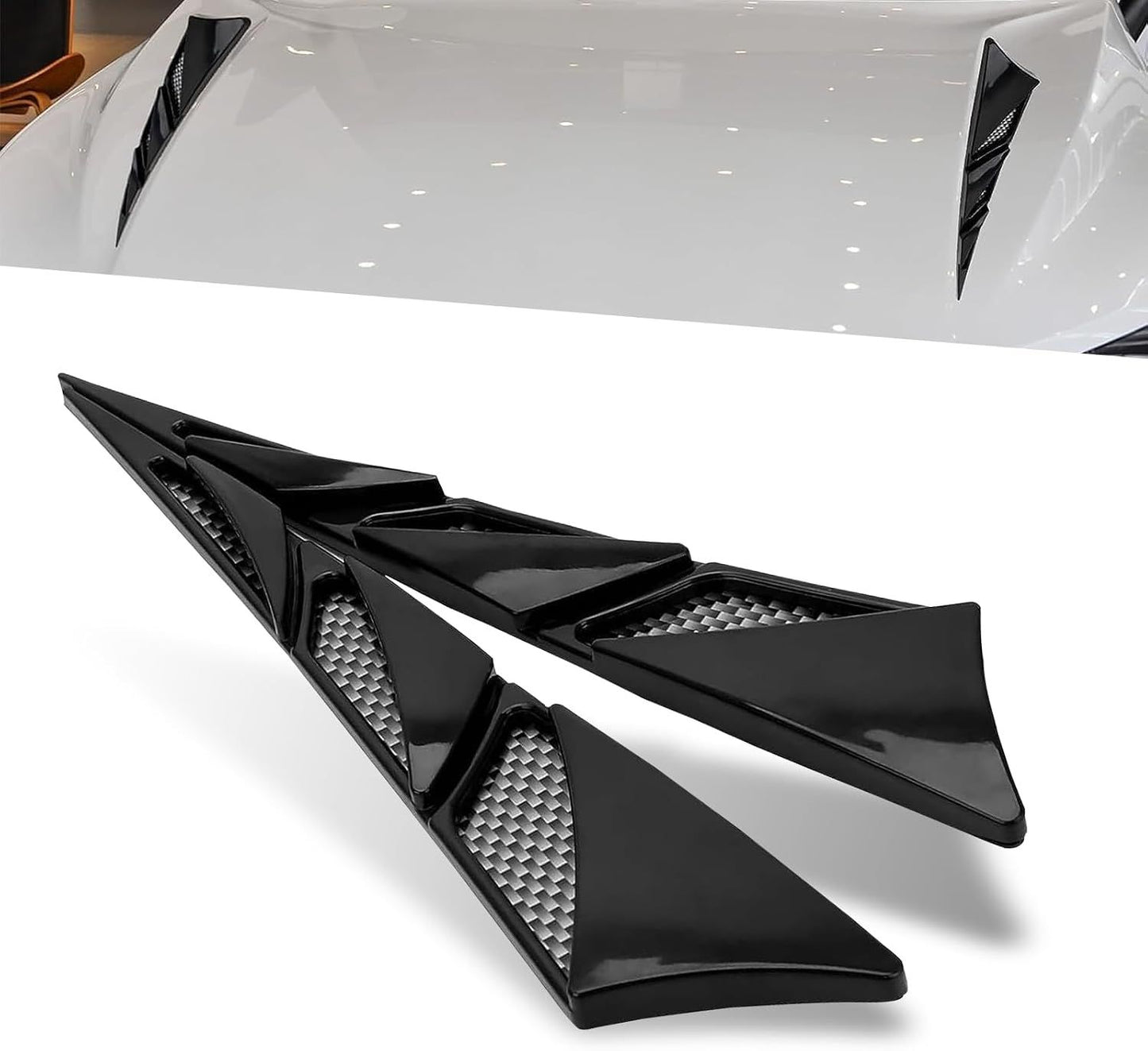2 PCS Car Hood Air Vent Stickers, Airflow Shark Spoiler Decorative Cover with Reflective Film, Self-Adhesive Waterproof Hood Intake Trim, Universal Exterior Modification for Car (Black)
