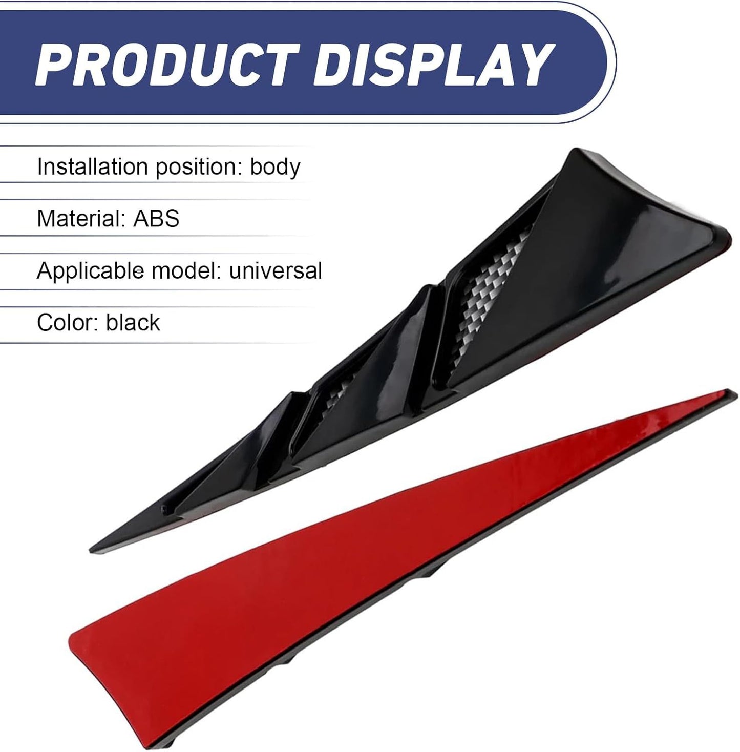 2 PCS Car Hood Air Vent Stickers, Airflow Shark Spoiler Decorative Cover with Reflective Film, Self-Adhesive Waterproof Hood Intake Trim, Universal Exterior Modification for Car (Black)