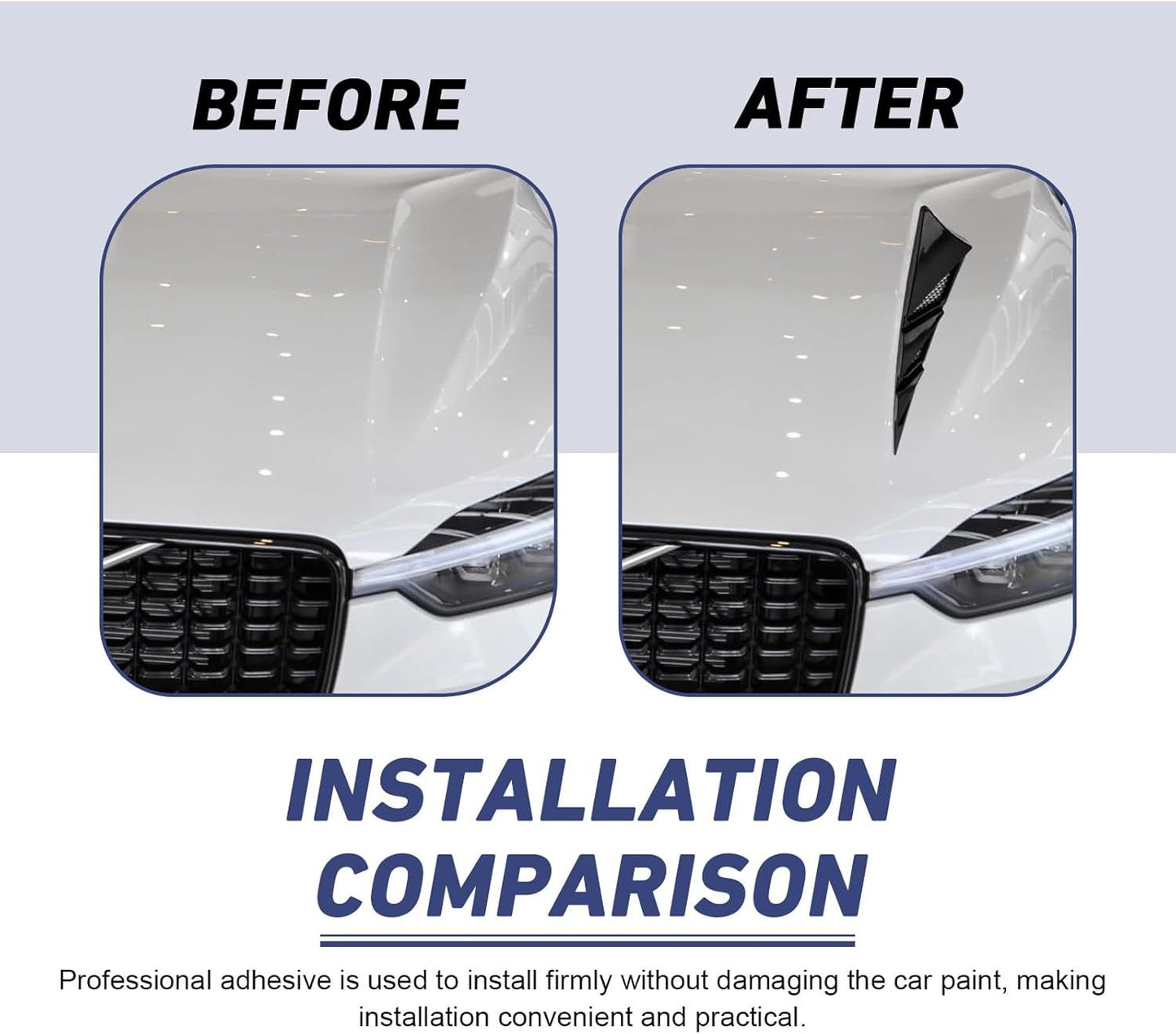 2 PCS Car Hood Air Vent Stickers, Airflow Shark Spoiler Decorative Cover with Reflective Film, Self-Adhesive Waterproof Hood Intake Trim, Universal Exterior Modification for Car (Black)