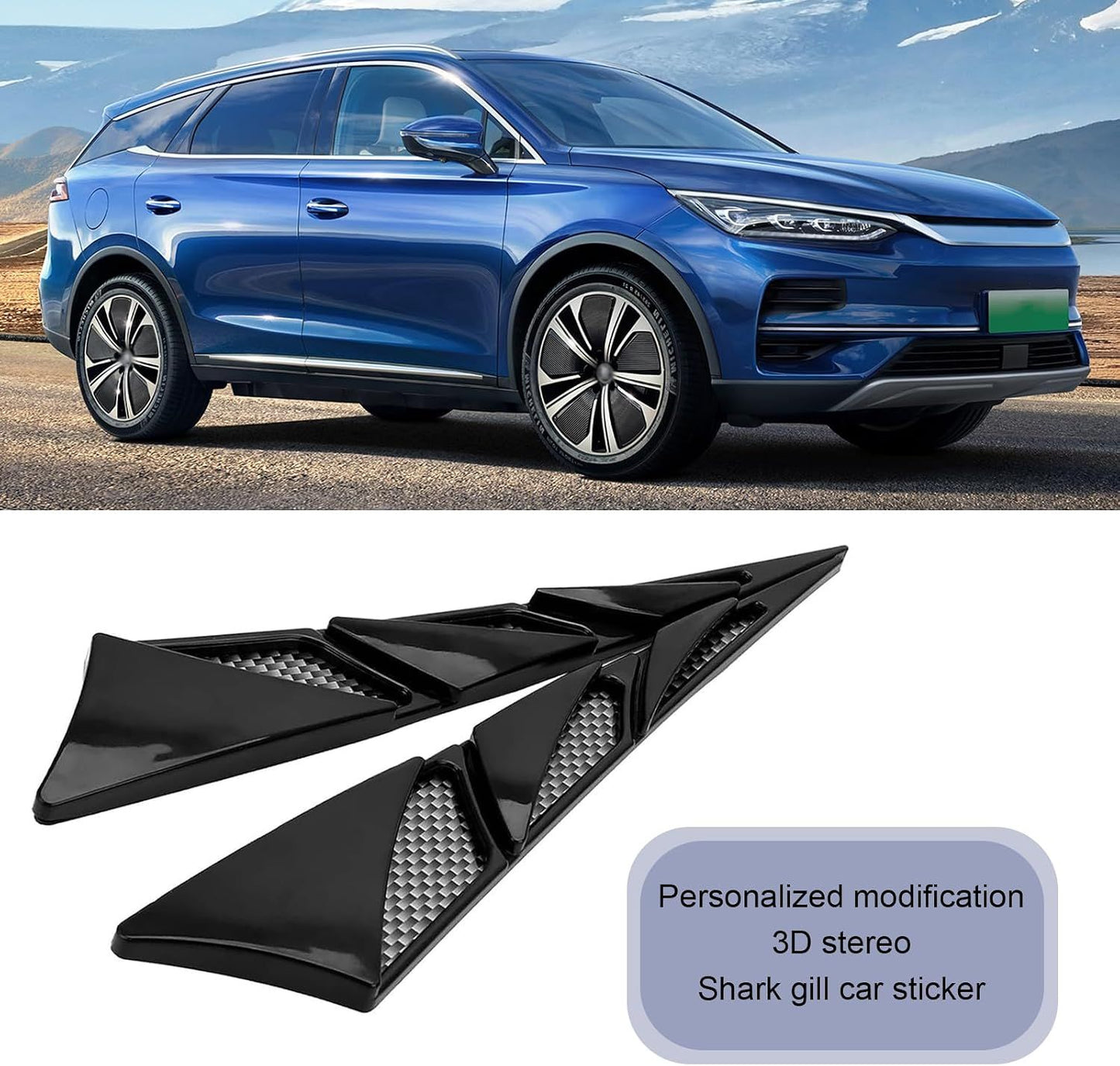 2 PCS Car Hood Air Vent Stickers, Airflow Shark Spoiler Decorative Cover with Reflective Film, Self-Adhesive Waterproof Hood Intake Trim, Universal Exterior Modification for Car (Black)