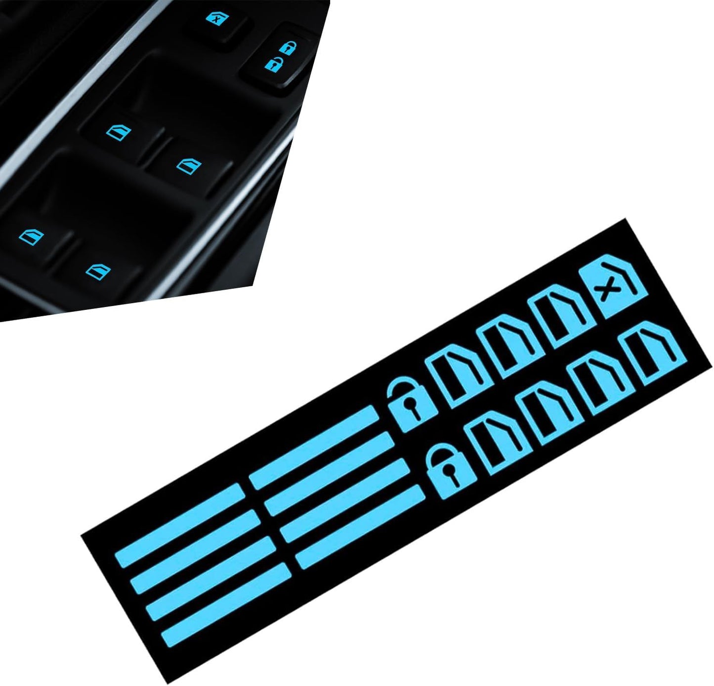 Car Window Control Switch Sticker, Glass Lifter Luminous Decorative Decal, Safety Waterproof Protective Film, Universal Self-adhesive Modified Interior for Car Buttons (Fluorescence Blue)