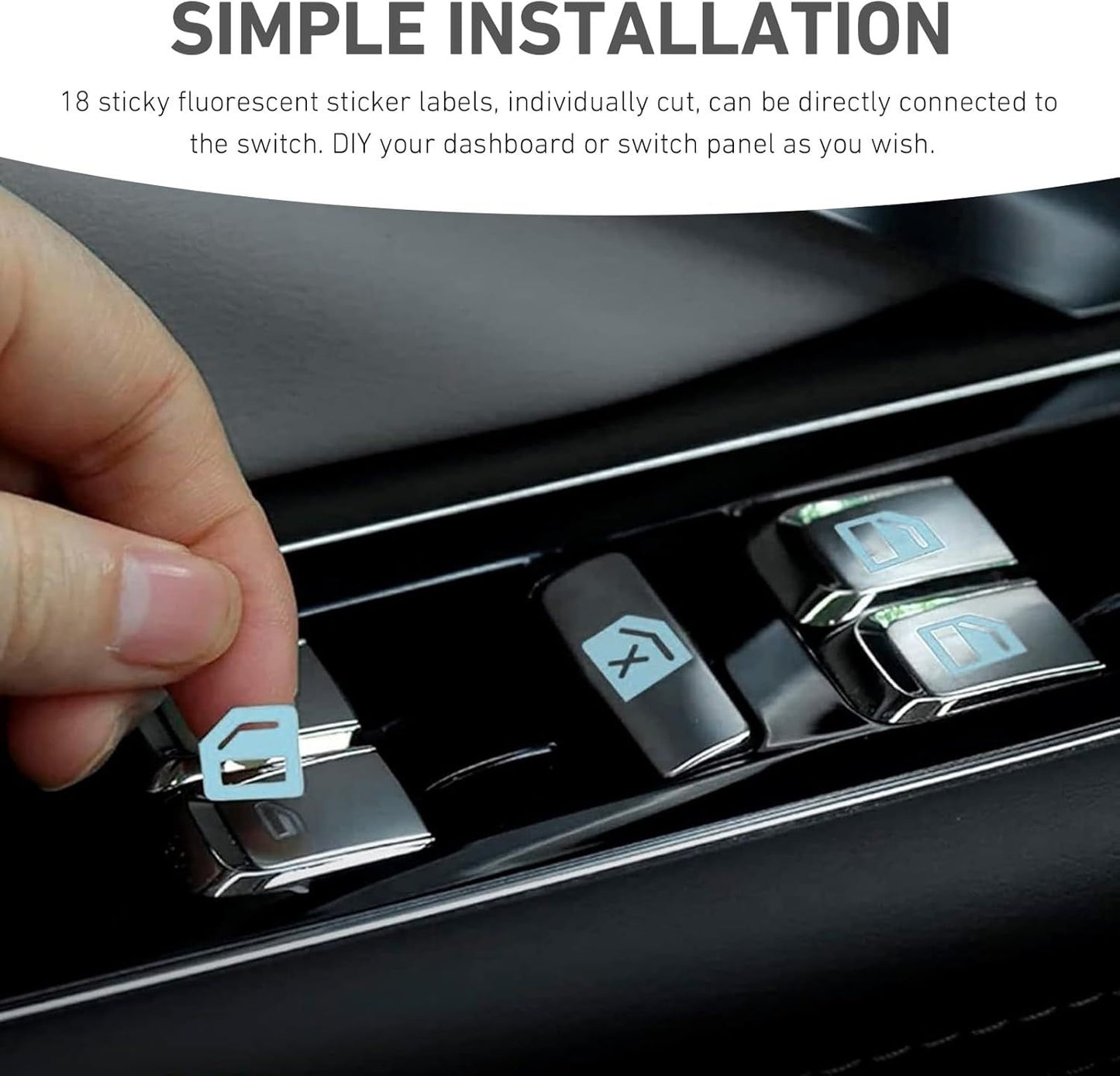 Car Window Control Switch Sticker, Glass Lifter Luminous Decorative Decal, Safety Waterproof Protective Film, Universal Self-adhesive Modified Interior for Car Buttons (Fluorescence Blue)