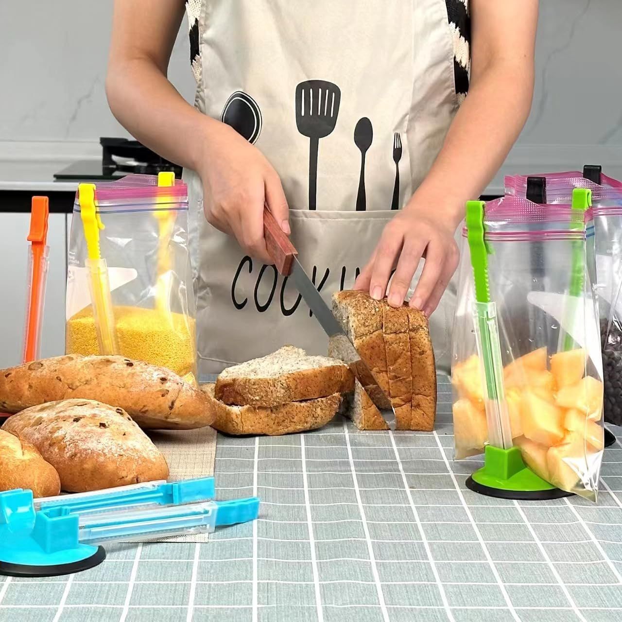 Baggy Rack -（8 colors）,Food Storage Bags Clip, For Food Prep Bag/Plastic Freezer Bag/Ziploc Bag Holder Stand,Meal Planning/prep Bag Holders.