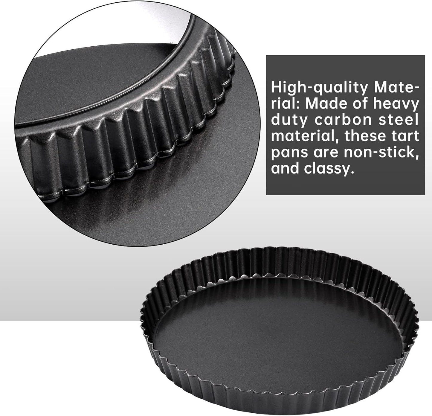9 in Non-Stick Tart and Quiche Pan with Removable Bottom and 4 Mini Tart Pans 4-inch, Heavy Duty Fluted Side for Pies, Mousse Cakes, Dessert Baking (5 Pack)