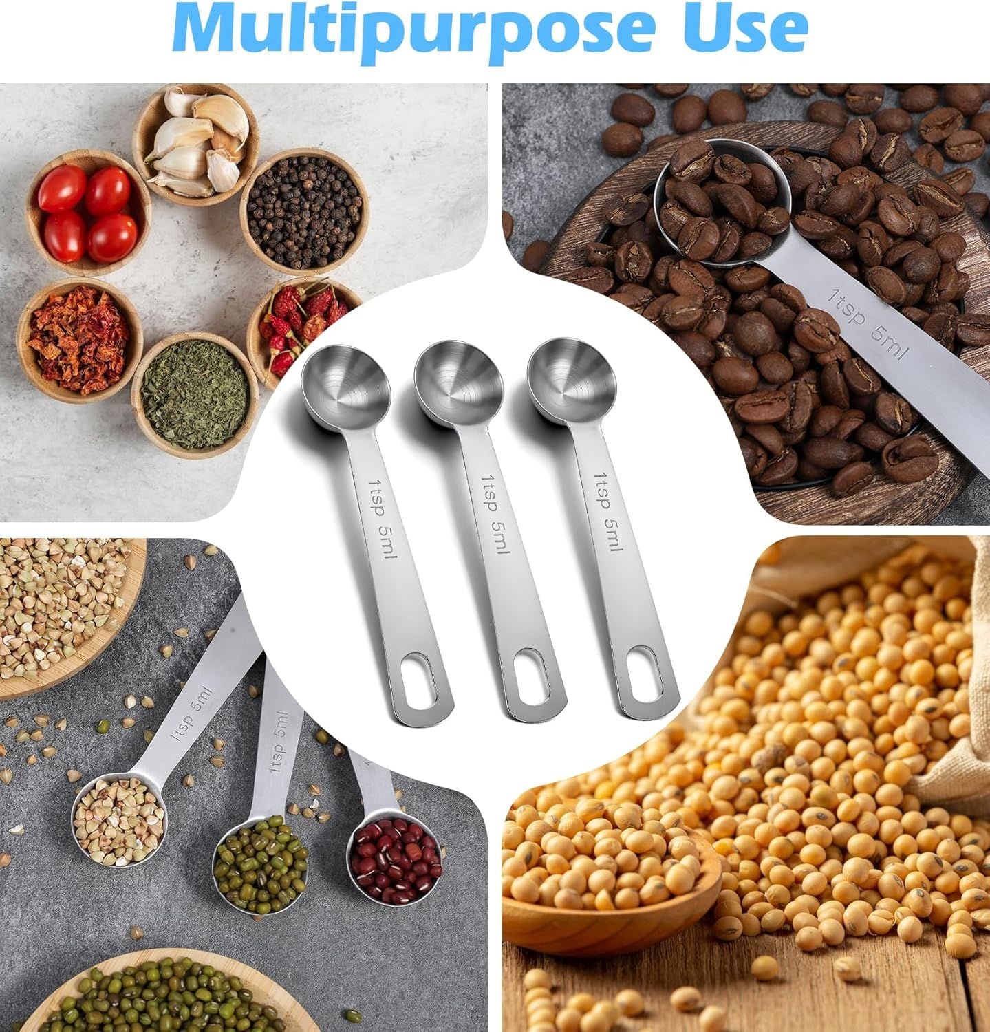 1 Teaspoon Measuring Spoons, 3Pcs Stainless Steel Short Design Kitchen Tools for Precise Cooking, Baking and Spices Measurement, 5ml