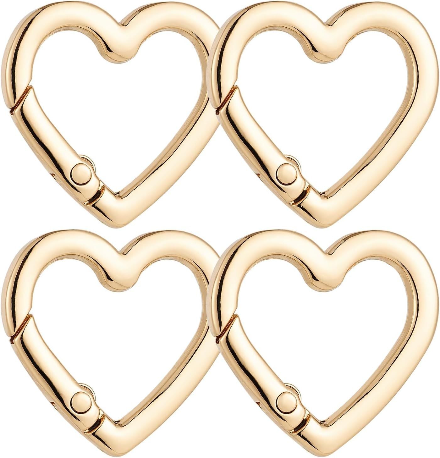 4 Pcs Heart Shaped Keychain Clip, Zinc Alloy Cute Heart Carabiner, Small Craft KeyringSpring Snap Clasp Hook for Camping Hiking Fishing Traveling