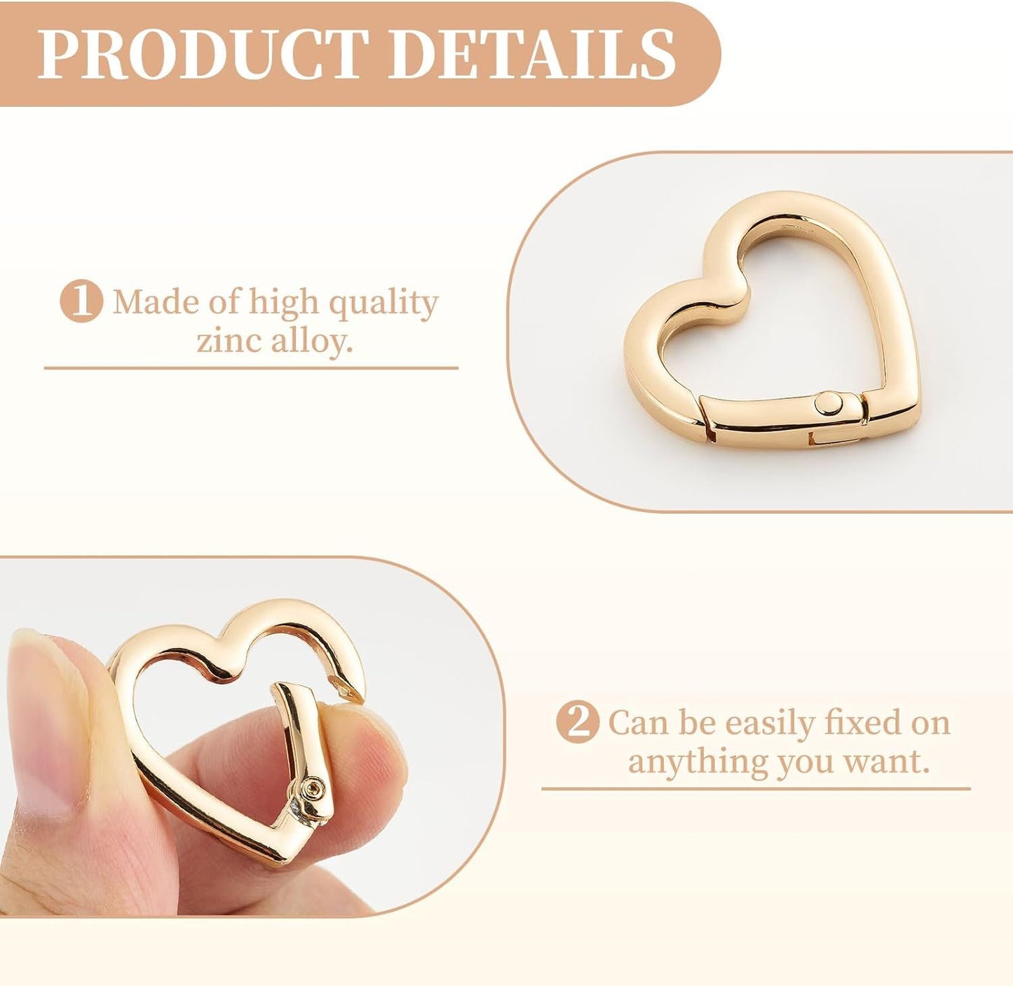 4 Pcs Heart Shaped Keychain Clip, Zinc Alloy Cute Heart Carabiner, Small Craft KeyringSpring Snap Clasp Hook for Camping Hiking Fishing Traveling