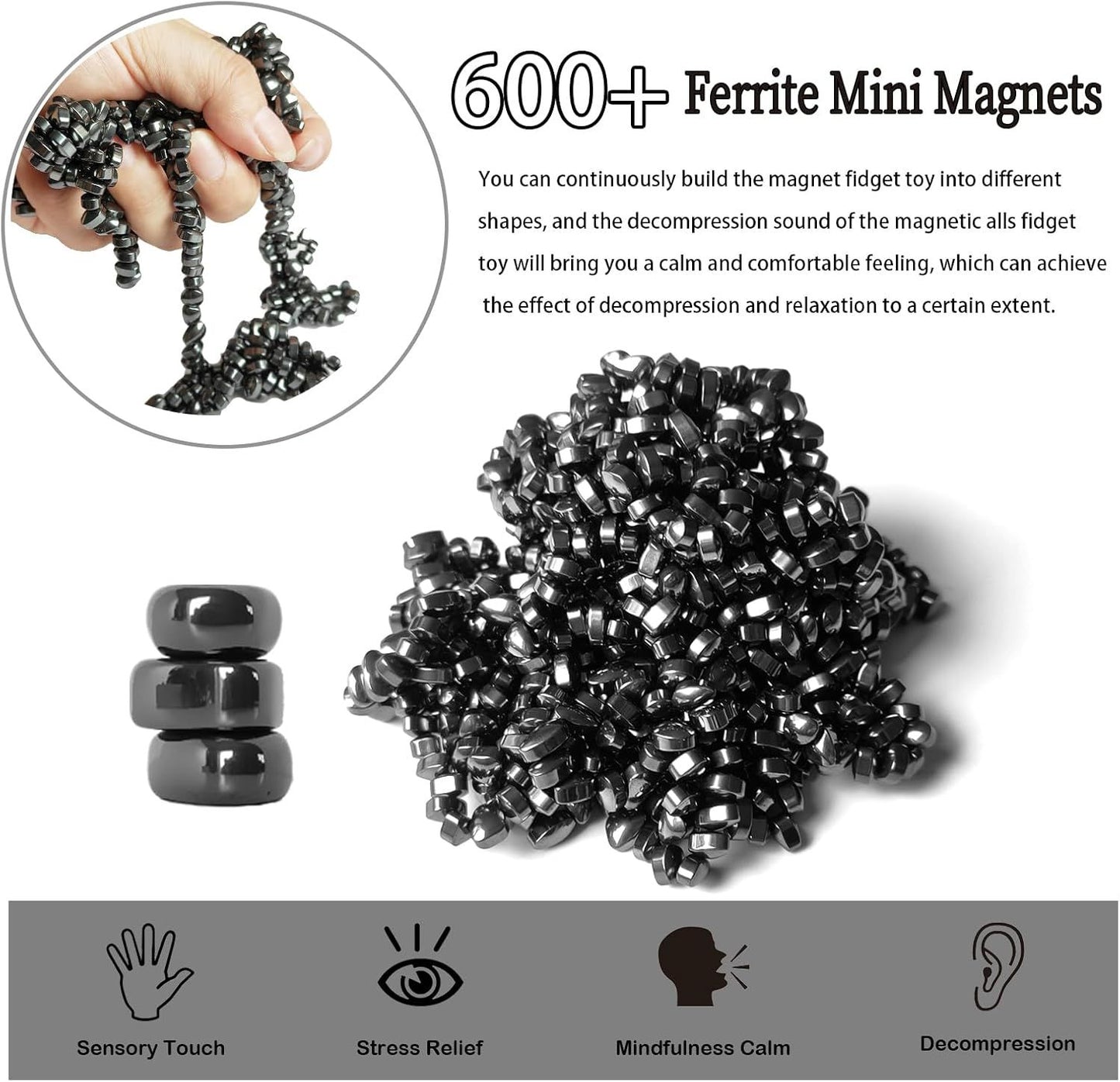 Mini Magnetic Stone Balls, Over 600 Ferrite Mini Magnet Stones, Adult Fidgets for Anxiety and Stress, Desk Magnet Balls Toys in Office, Metal Fidget Magnets Putty Gift for Adults