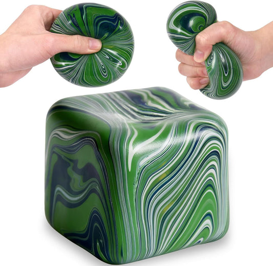 Large Veined Ice Cube Squishy Toy, 7cm (2.76 Inch) Big Stress Cube, Soft Sensory Fidget Toy for Anxiety Relief and Focus for Youth Adults, Squishy Ball (Green)