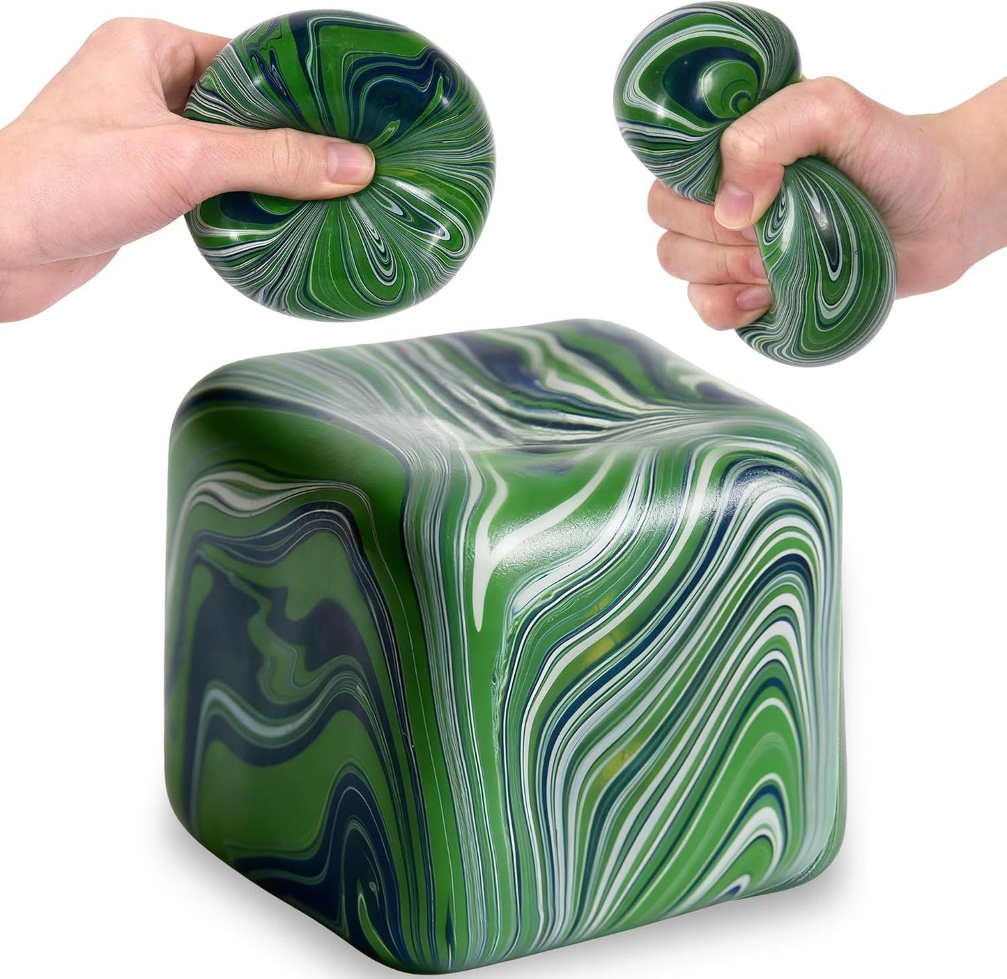 Large Veined Ice Cube Squishy Toy, 7cm (2.76 Inch) Big Stress Cube, Soft Sensory Fidget Toy for Anxiety Relief and Focus for Youth Adults, Squishy Ball (Green)
