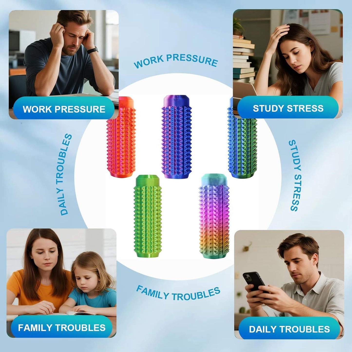 5PC Little Ouchies Fidget Toys Adults, Pain Stim Pocket Sensory Toys for Anxiety and Stress Reduction,Portable Travel Stress Relief Spiky Fidget Keychain (Style-1)