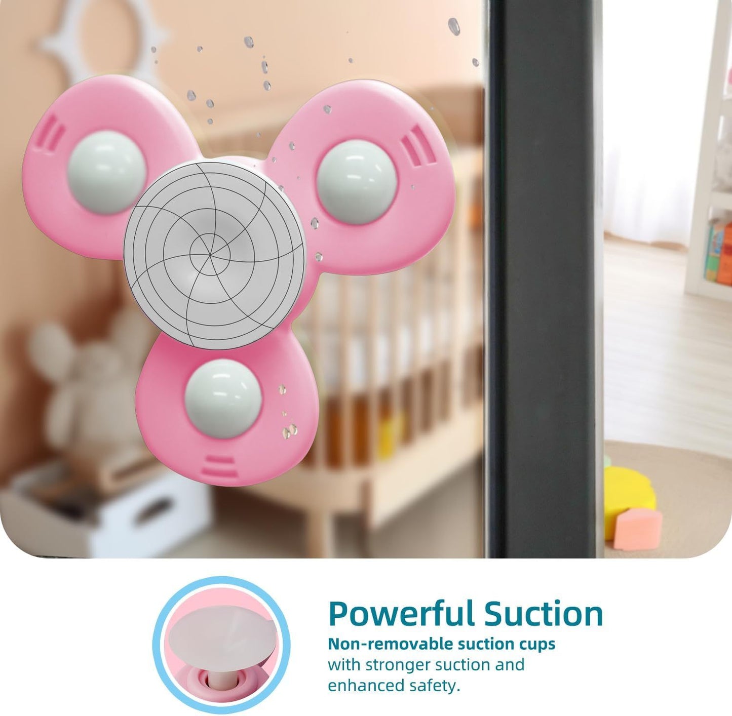 Strong Suction Cup Fidget Rotating Sensory Bath Toys for Baby Christmas Stocking Stuffers, Airplane Car Travel Table & Window Toys for Toddler Boys and Girls, 10+ Months