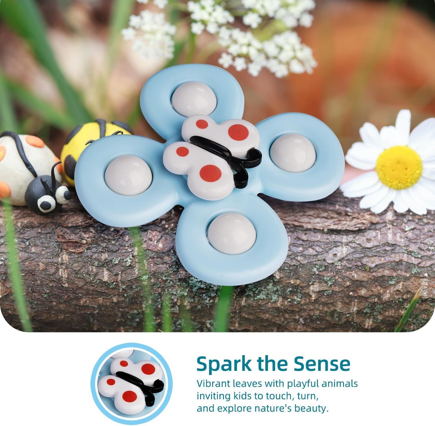 Strong Suction Cup Fidget Rotating Sensory Bath Toys for Baby Christmas Stocking Stuffers, Airplane Car Travel Table & Window Toys for Toddler Boys and Girls, 10+ Months