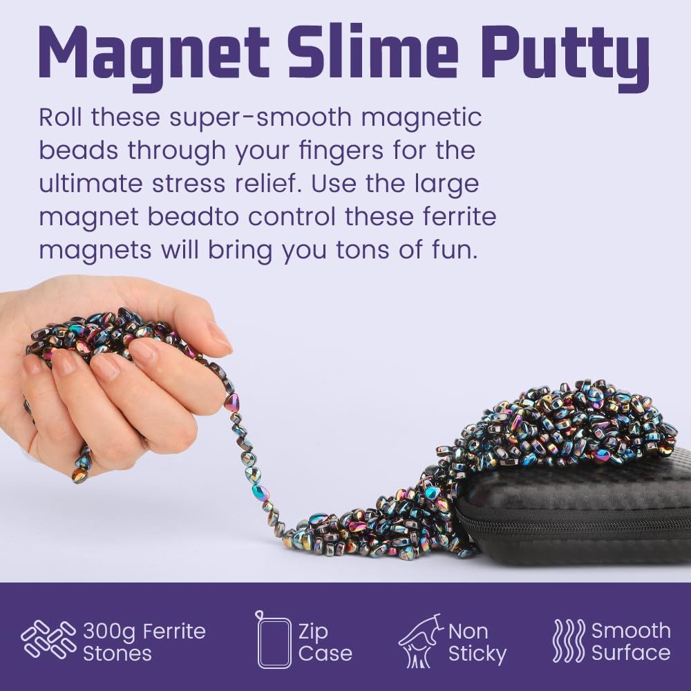 Magnet Slime Putty, Fidget Toy Ferrite Putty Beads, Hematite Magnetic Stones Eggs with 1.26 inch Magnet Balls, Cool Desk Toy, EDC Toy Science Kit Gift