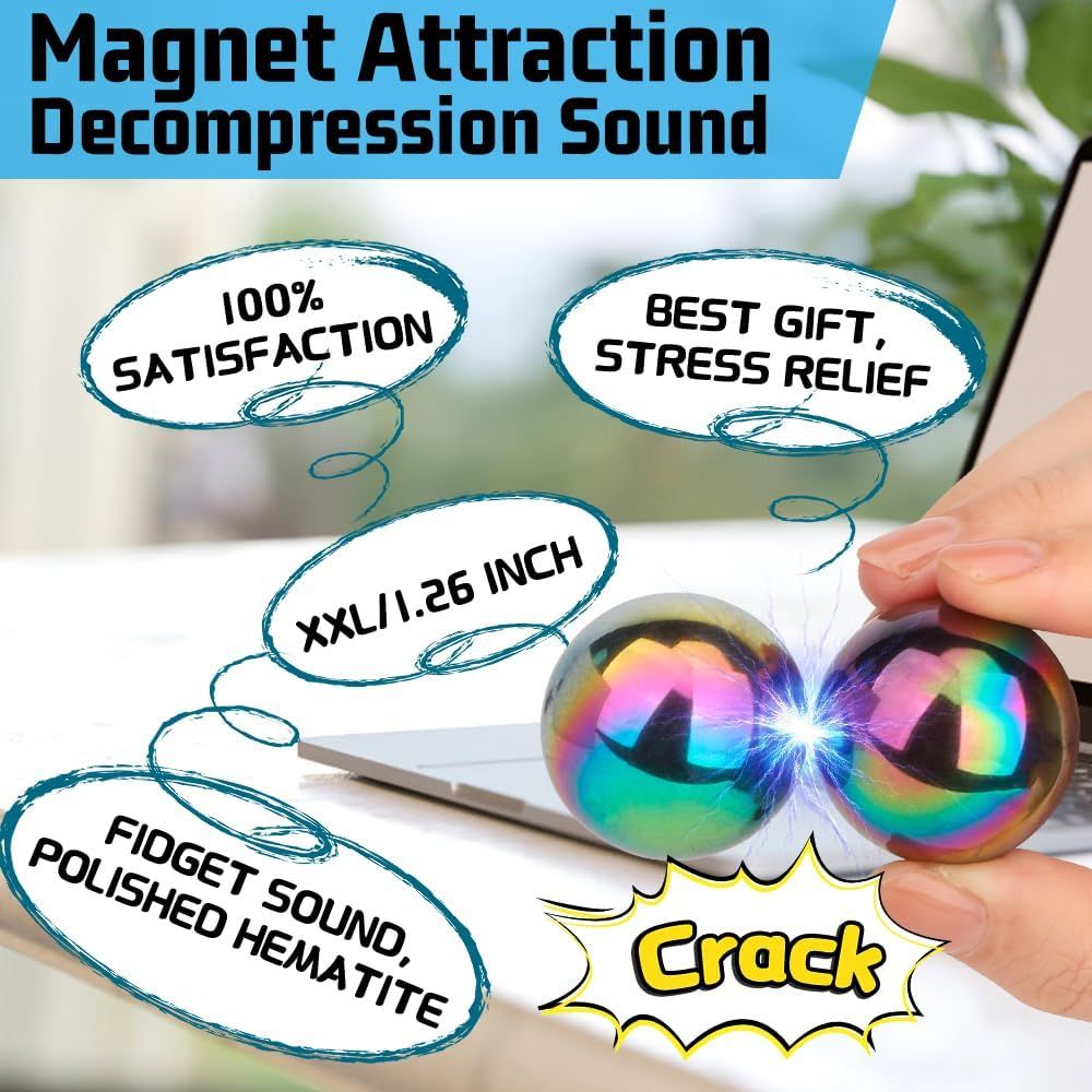 Magnet Slime Putty, Fidget Toy Ferrite Putty Beads, Hematite Magnetic Stones Eggs with 1.26 inch Magnet Balls, Cool Desk Toy, EDC Toy Science Kit Gift
