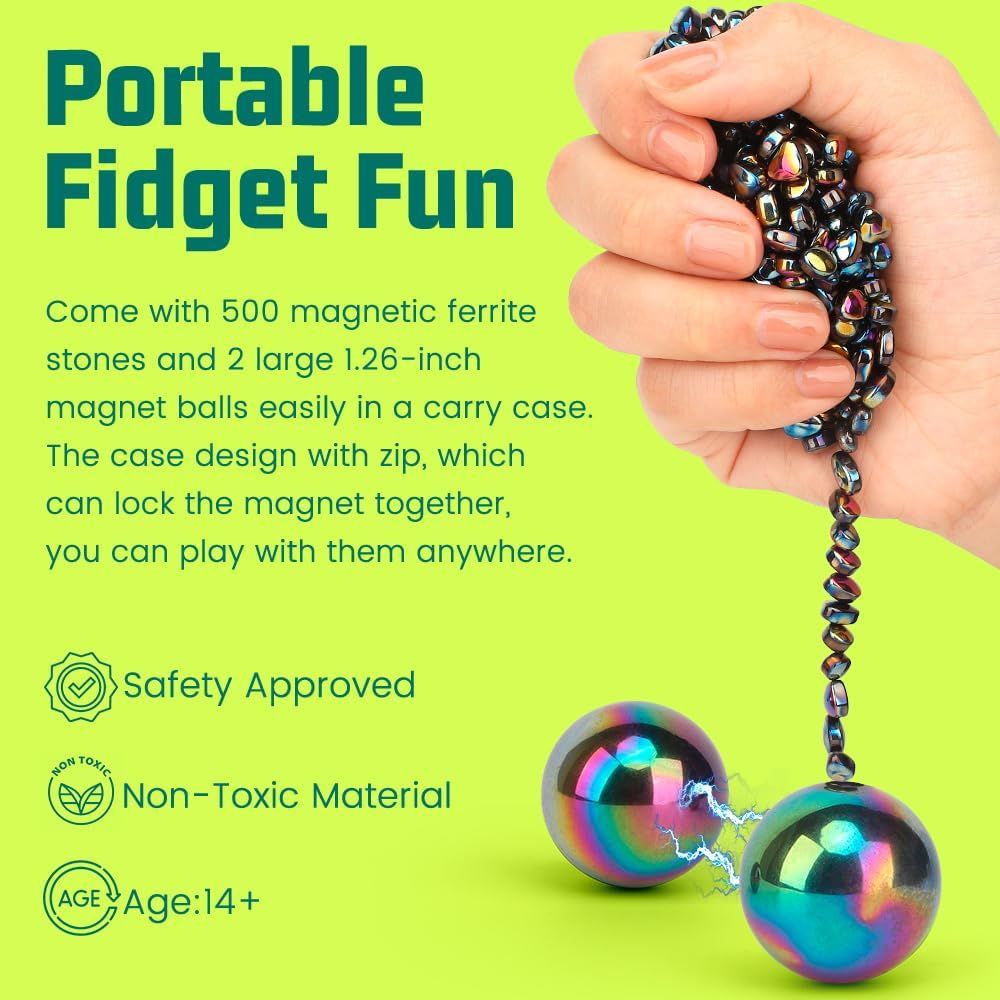 Magnet Slime Putty, Fidget Toy Ferrite Putty Beads, Hematite Magnetic Stones Eggs with 1.26 inch Magnet Balls, Cool Desk Toy, EDC Toy Science Kit Gift