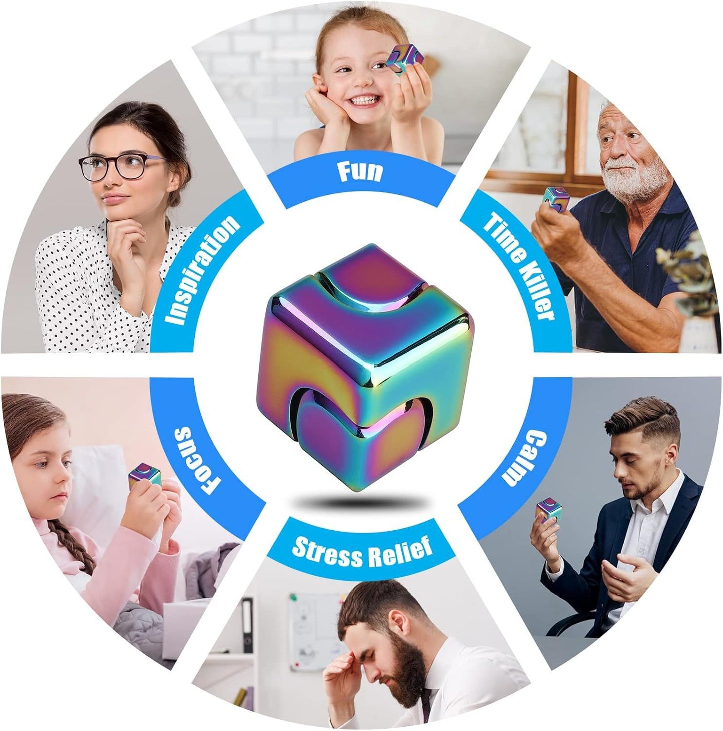 Infinity Gear Fidget Cube Spinner for Kid Adult, Transformable Spinning Top Metallic Fidget Toys for Anti-Anxiety Stress Relief Autism Finger Hand Spinner, 2-in-1 Cube Toy for Desk Office Classroom