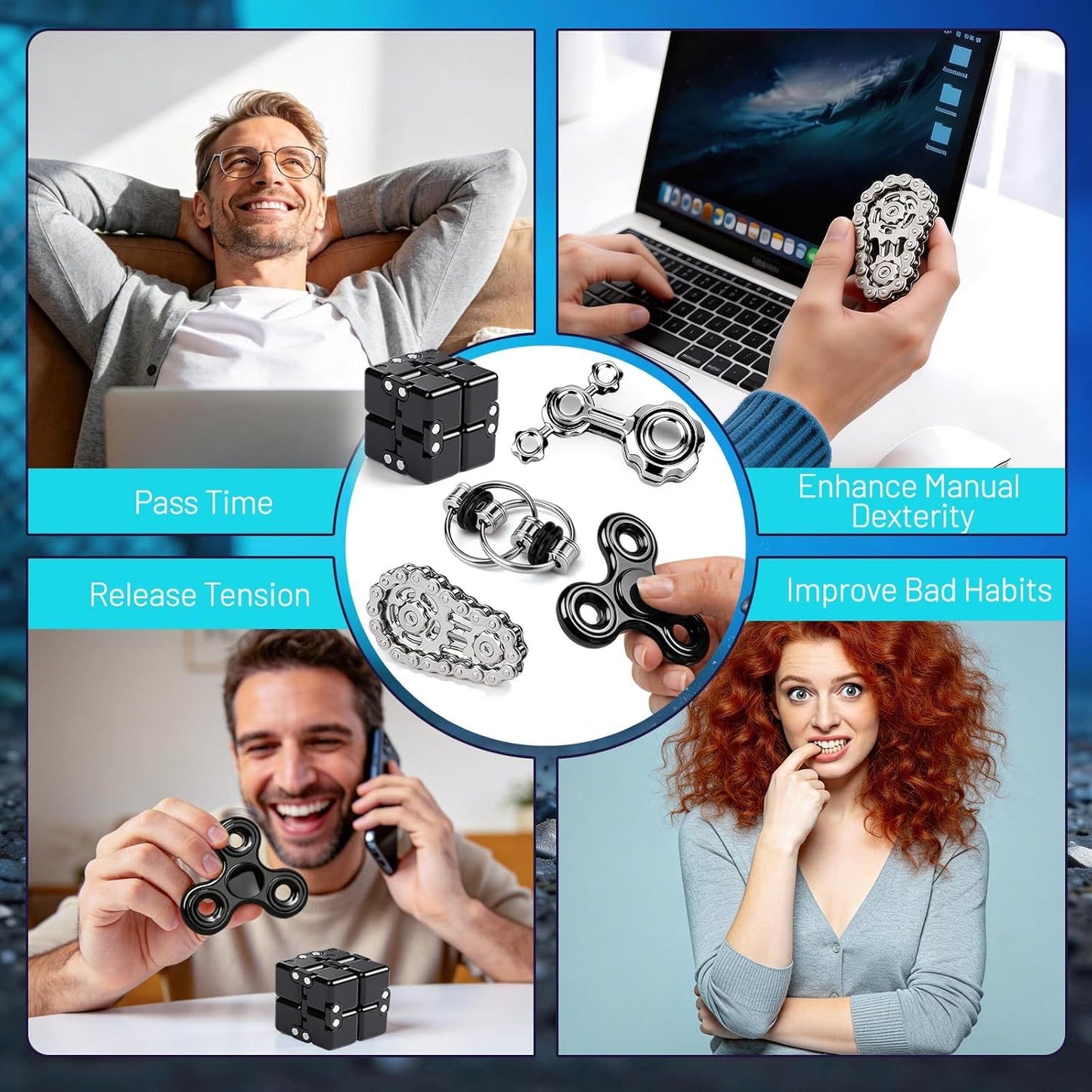 5PCS Fidget Toys Set EDC Spinner, Magnetic Slider & Sensory Toys for Adults Teens, Compact Handheld Gadgets for Office Breaks, Travel Entertainment & Leisure Time, Thoughtful Gift Options for Men