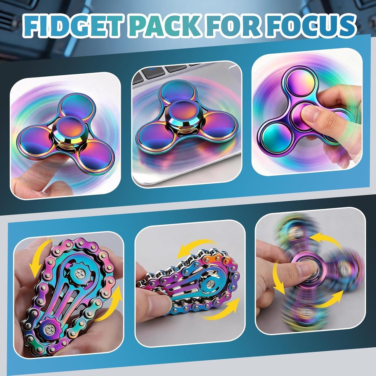 5 PCS Fidget Toy Set Adults & Teen, Sensory Handheld Gadgets Spinners, Cool Desk Toys for Office, Home, Travel, Perfect Classroom Prizes, Goodie Bag Fillers, Party Supplies