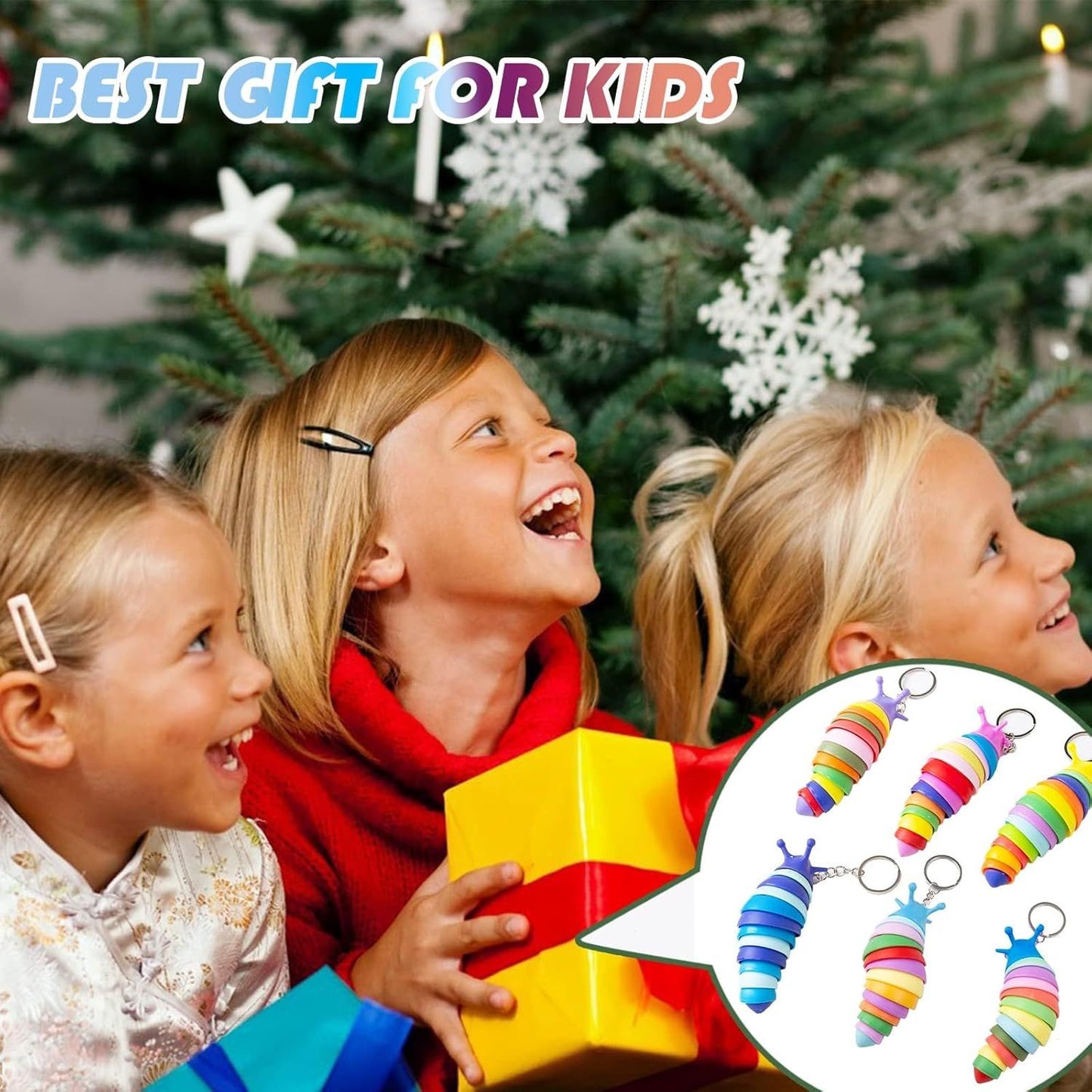 4 PCS Mini Fidget Slug Key-Chain Toys,3D Articulated Stretch Caterpillar Sensory Flexible Hand Toy, Ideal Party Favor Colorful Office Desk Pet Toys(Random Color)