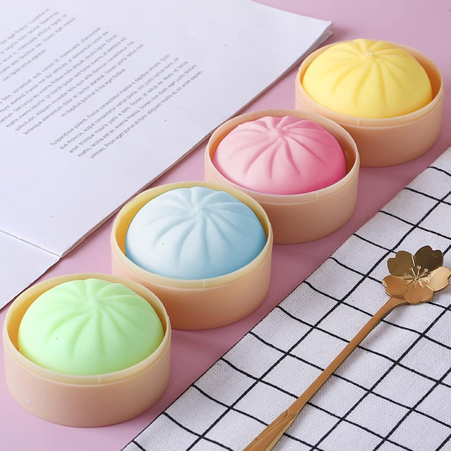 5 PCS Colorful Dumpling Stress Balls Fidget Sensory Toy,Squeeze Dough Ball Stress Relief Hand Toy,Bun with Food Steamer Stretchy Desk Toys