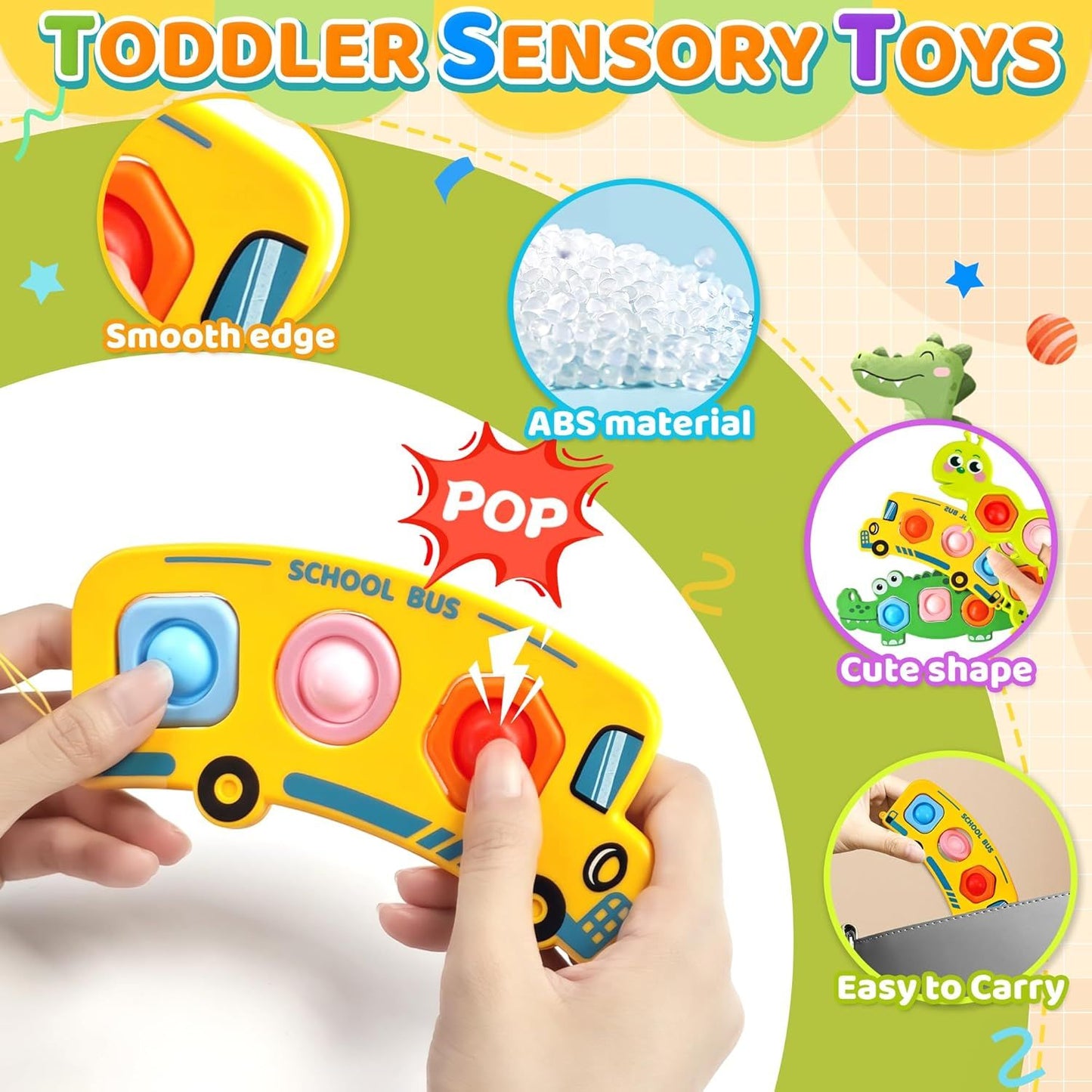 3PC Fidget Popper Sensory Toys Airplane Travel Activities for Toddlers Goodie Bags Pop It Fidget Toys for 12+ Month Babies 1 2 3 Year Old Girls Boys Valentine Gift Easter Basket Stuffer Gift