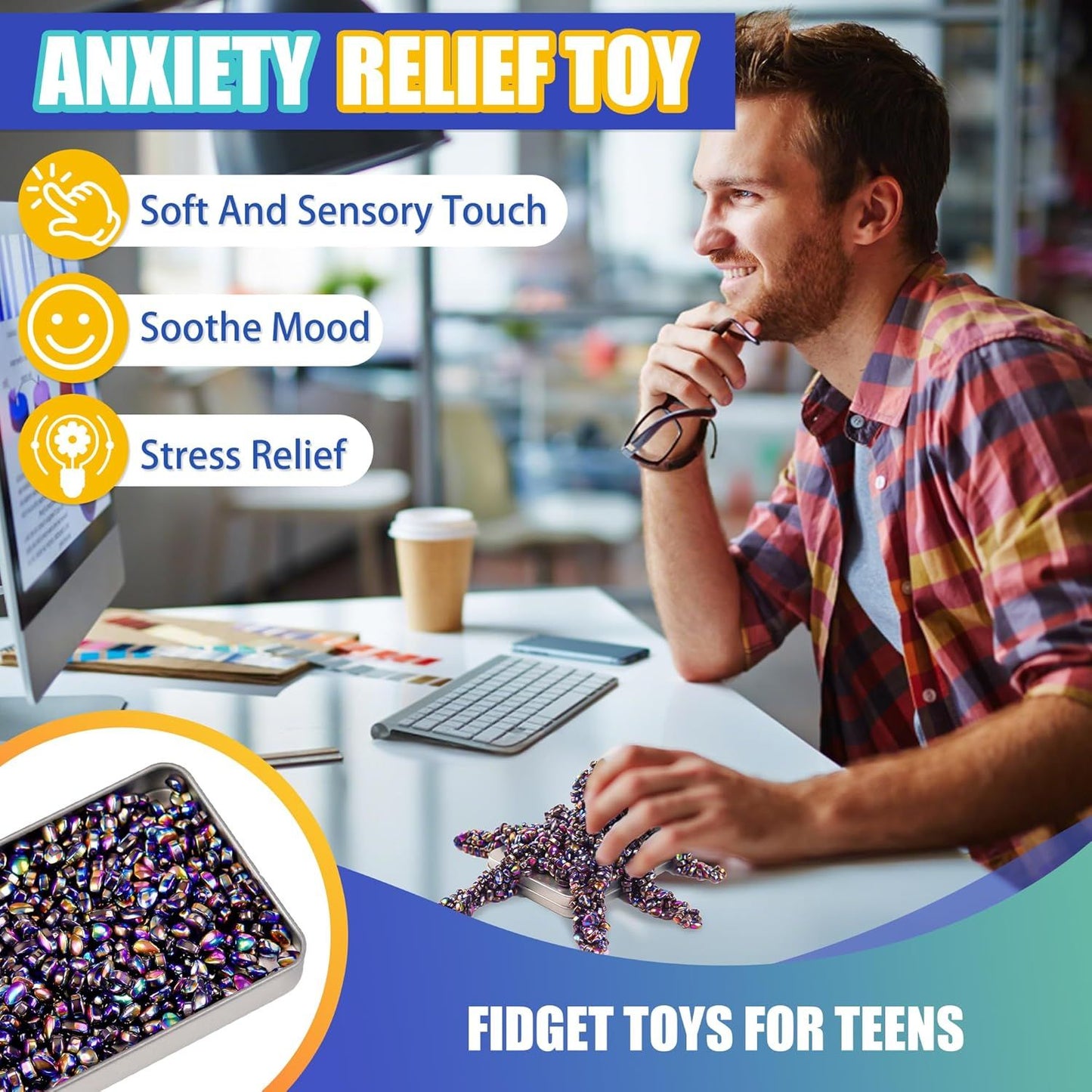 Fidget Toys for Teen Boys Adult, 500pc Metal Cool Gadgets Gift Quiet Office Desk Sensory Stress Fidgets Beads Stones Toy Anxiety Relief Items for Teen Girls ADHD Autism Autistic Ferrite Putty