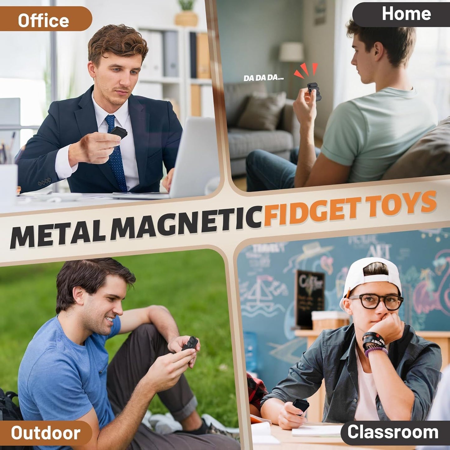 Metal Fidget Clicker Slider Magnetic Toys for Adults, Figette Keyboard Silent Desk Office Small EDC, Quiet ADHD Anxiety and Stress Relief Pain Stim Items, Cool Figits Gadgets Stuff Gift for Teens Mens