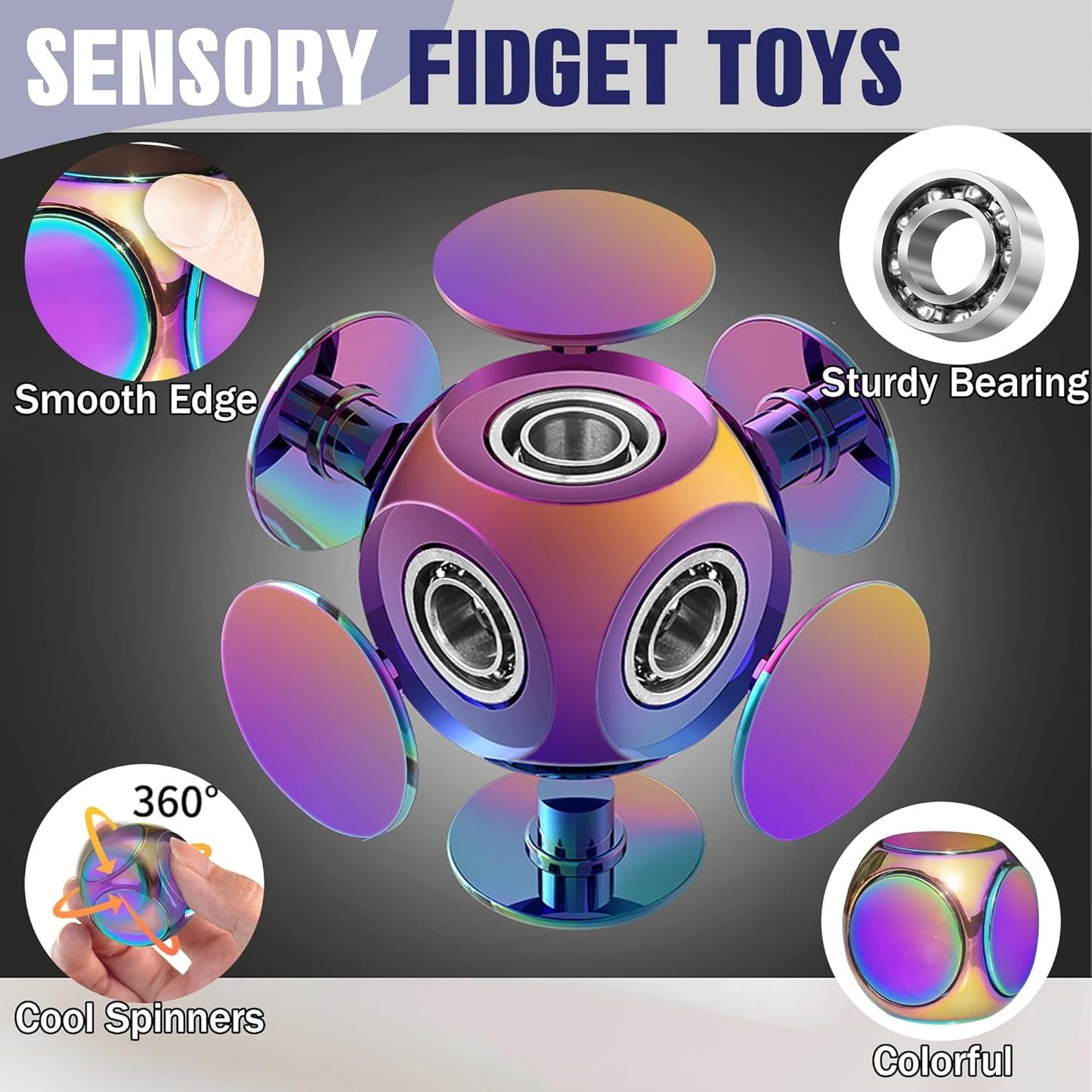 Metal Fidget Toys Adults, EDC Figette Spinner Cube Silent Cool Gadgets Stuff Desk Office Toys for Teen ADHD Small Anxiety Finger Quiet Fidgets Stress Relief Items Tools Sensory Gift for Teen Boy Girl