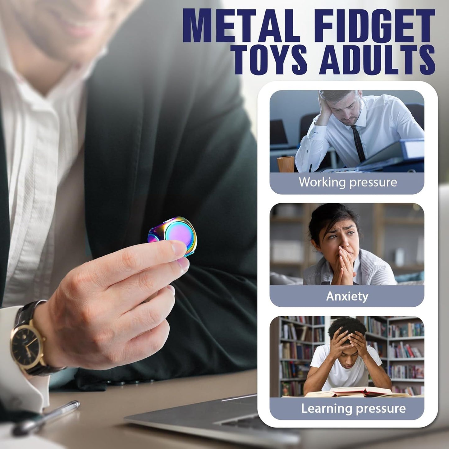 Metal Fidget Toys Adults, EDC Figette Spinner Cube Silent Cool Gadgets Stuff Desk Office Toys for Teen ADHD Small Anxiety Finger Quiet Fidgets Stress Relief Items Tools Sensory Gift for Teen Boy Girl