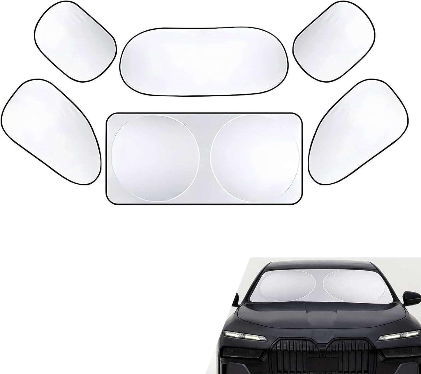 6 PCS Car Windshield Sunshades, Reflective Sun & Heat Insulation Shield Kit, Double-Sided Full Blackout Privacy Protection Cover, Foldable Shade for Most Cars SUVs (Silver)