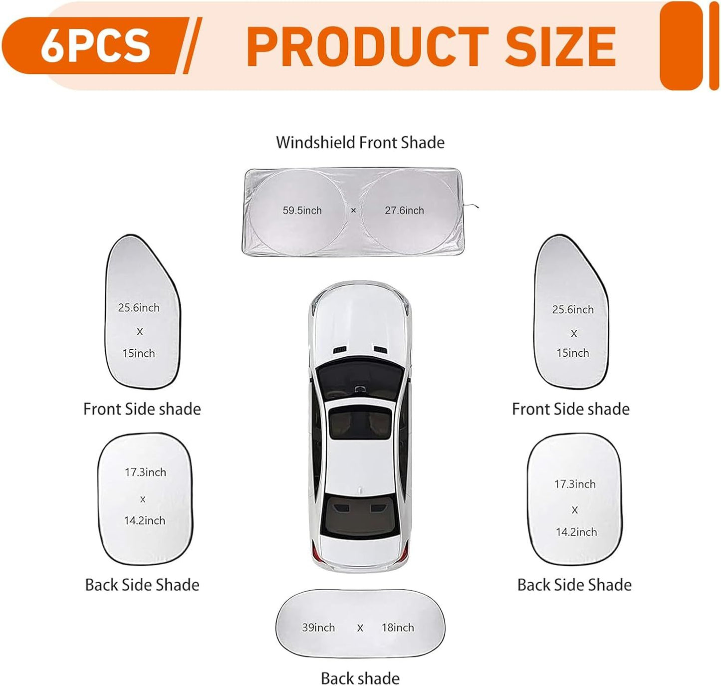 6 PCS Car Windshield Sunshades, Reflective Sun & Heat Insulation Shield Kit, Double-Sided Full Blackout Privacy Protection Cover, Foldable Shade for Most Cars SUVs (Silver)