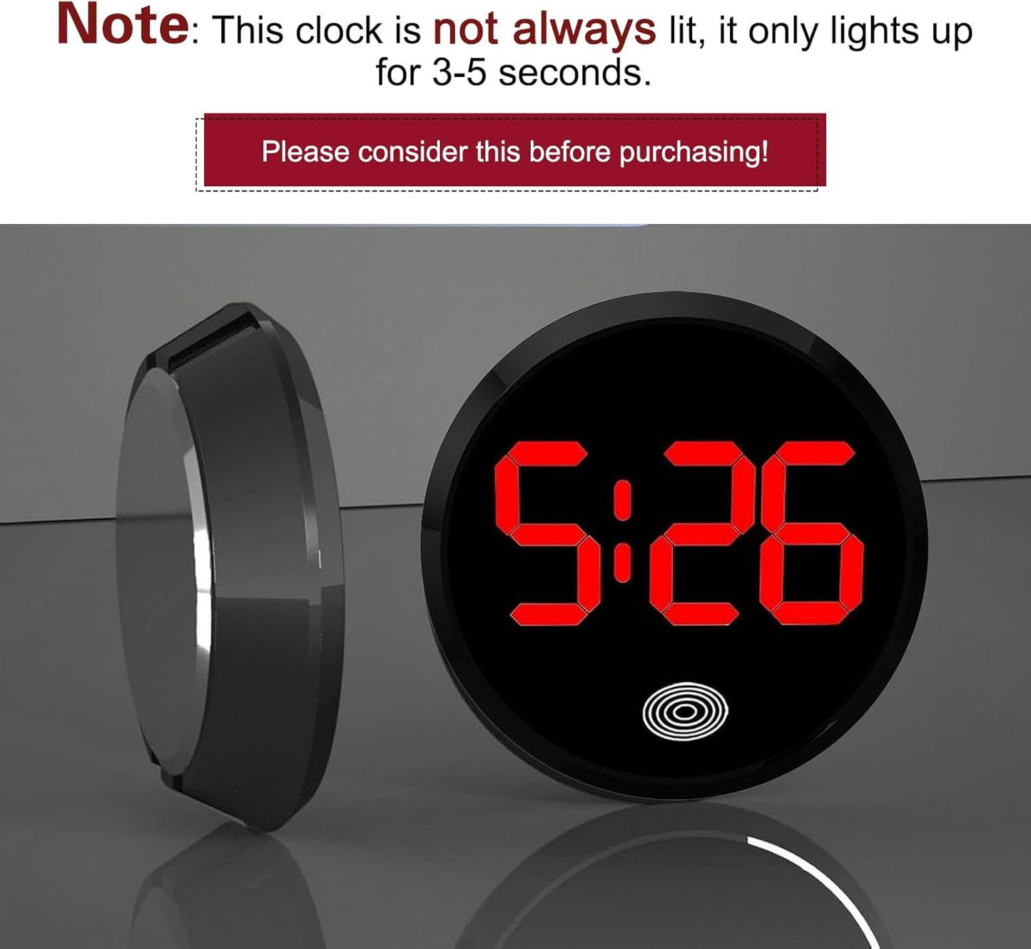 Car Digital Clock, Round Touch LED Display Screen Clock with Night Light, Anti-Drop Waterproof Mini Watch with 12H System, Universal Self-Adhesive Decoration Accessory for Car Dashboard (Red)