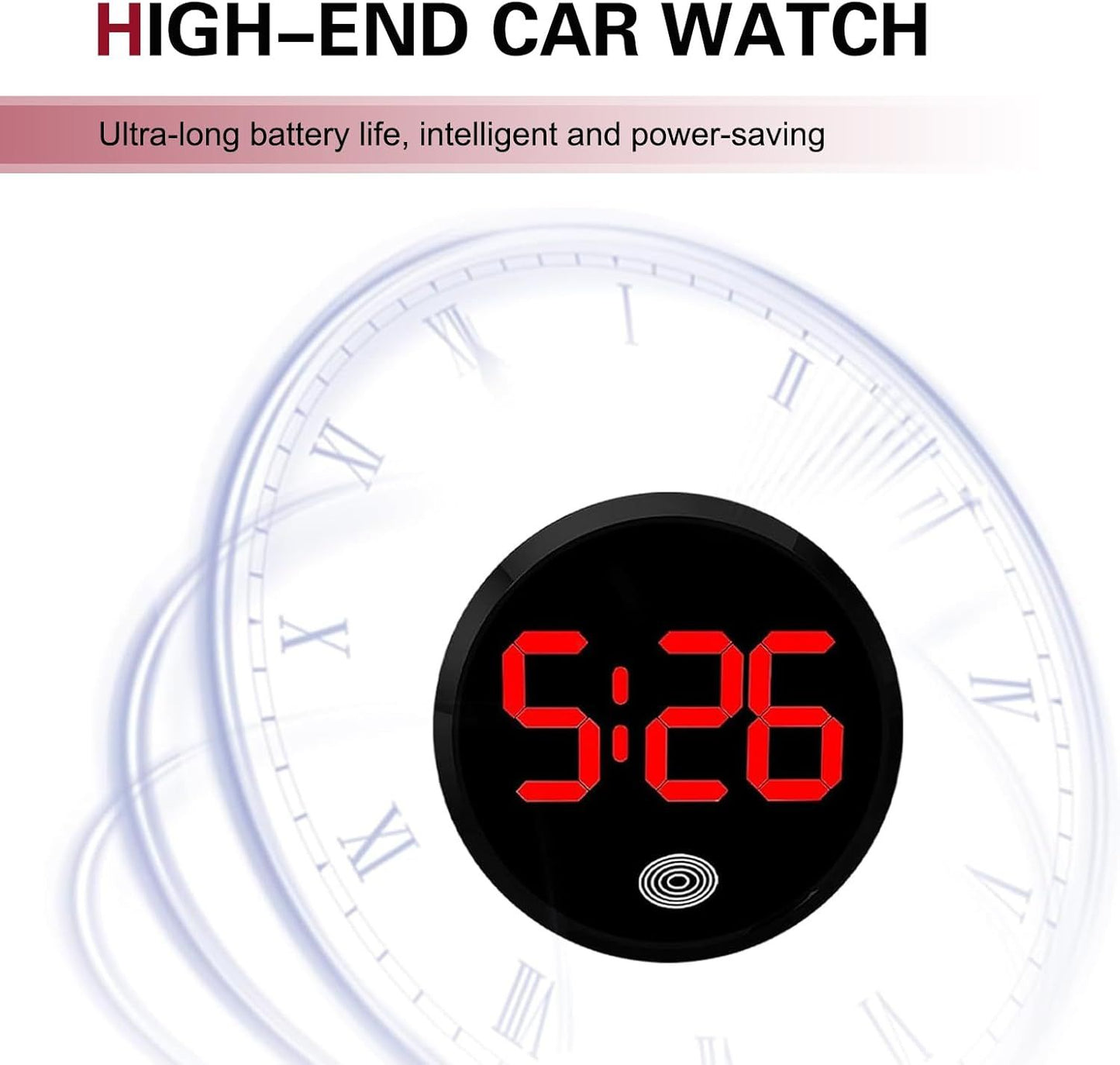 Car Digital Clock, Round Touch LED Display Screen Clock with Night Light, Anti-Drop Waterproof Mini Watch with 12H System, Universal Self-Adhesive Decoration Accessory for Car Dashboard (Red)
