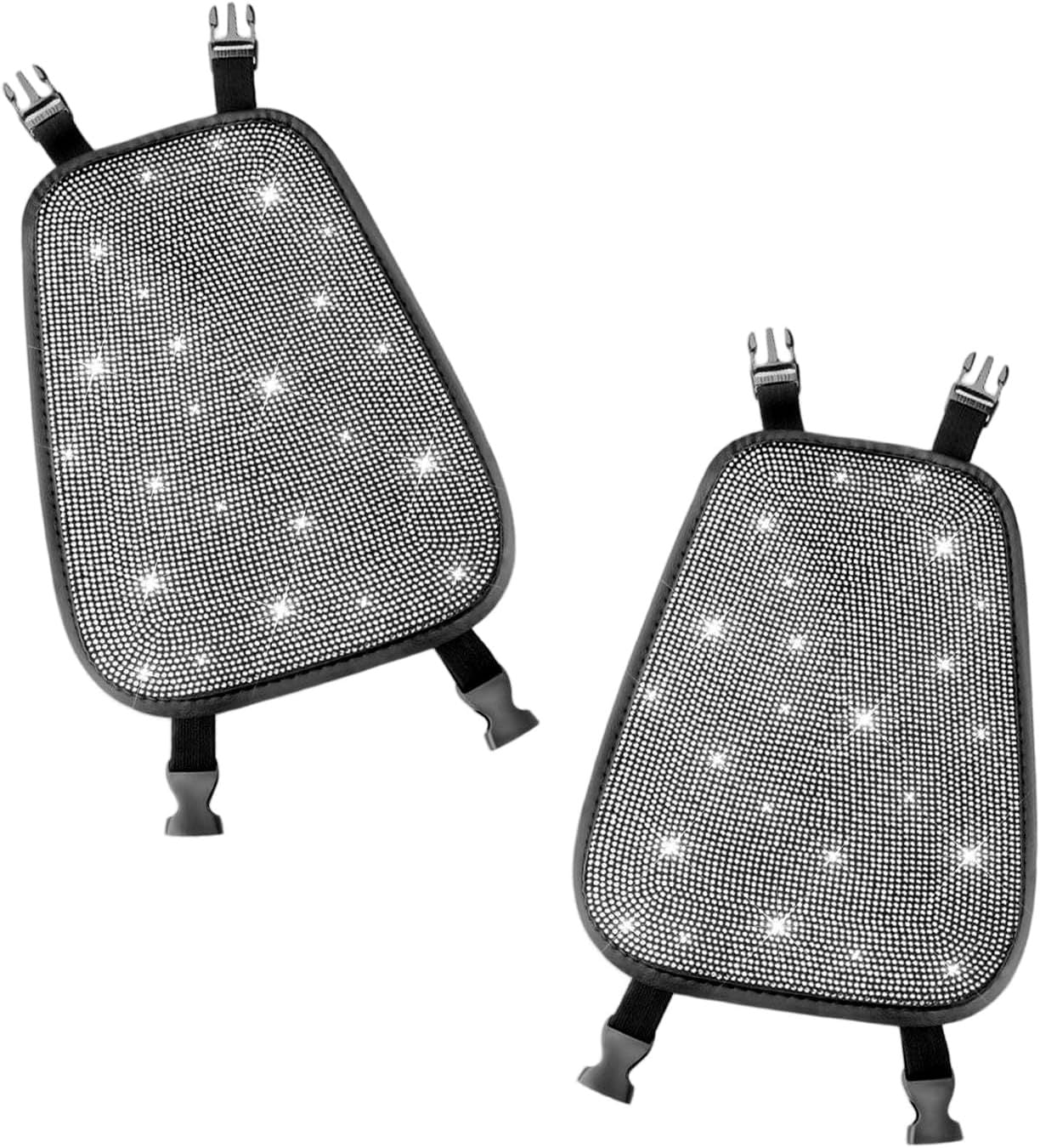 2 PCS Bling Car Headrest Covers, Rhinestone Ice Silk Front Headrest Decoration, Breathable Comfort Interior Seat Protector, Elastic Strap-on Cover for Most Vehicles (White)