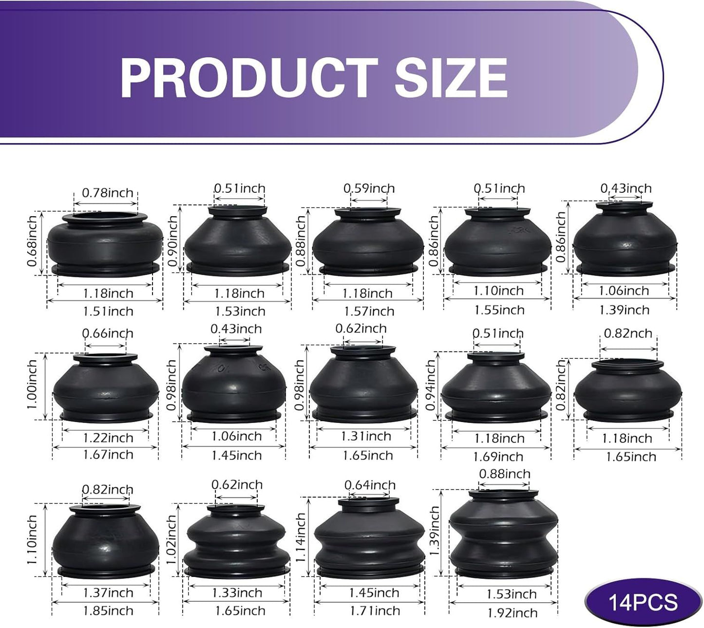14 PCS Car Tie Rod Boots, Rubber Water-proof Protective Cover, Tie Rod Ends and Ball Socket Joints Dust Cover, Universal Seal Connection Kit for Car Suspension Steering Systems (Black)