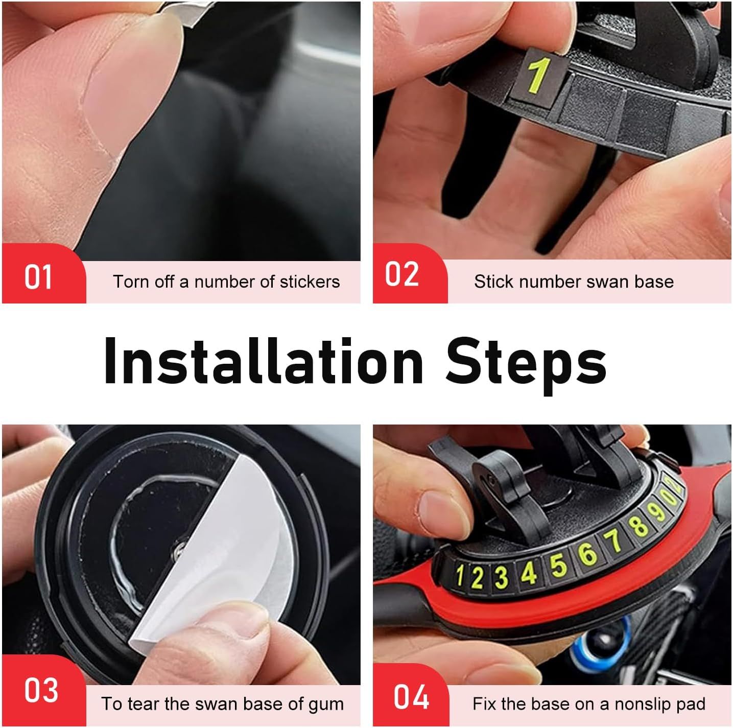 Multifunction Car Anti-slip Mat, Storage Pad & Rotatable Phone Holder & Parking Number Plate, Large Organizer Pad for Phone Keys Sunglasses, Dashboard Storage Accessory for Cars (Black & Red)