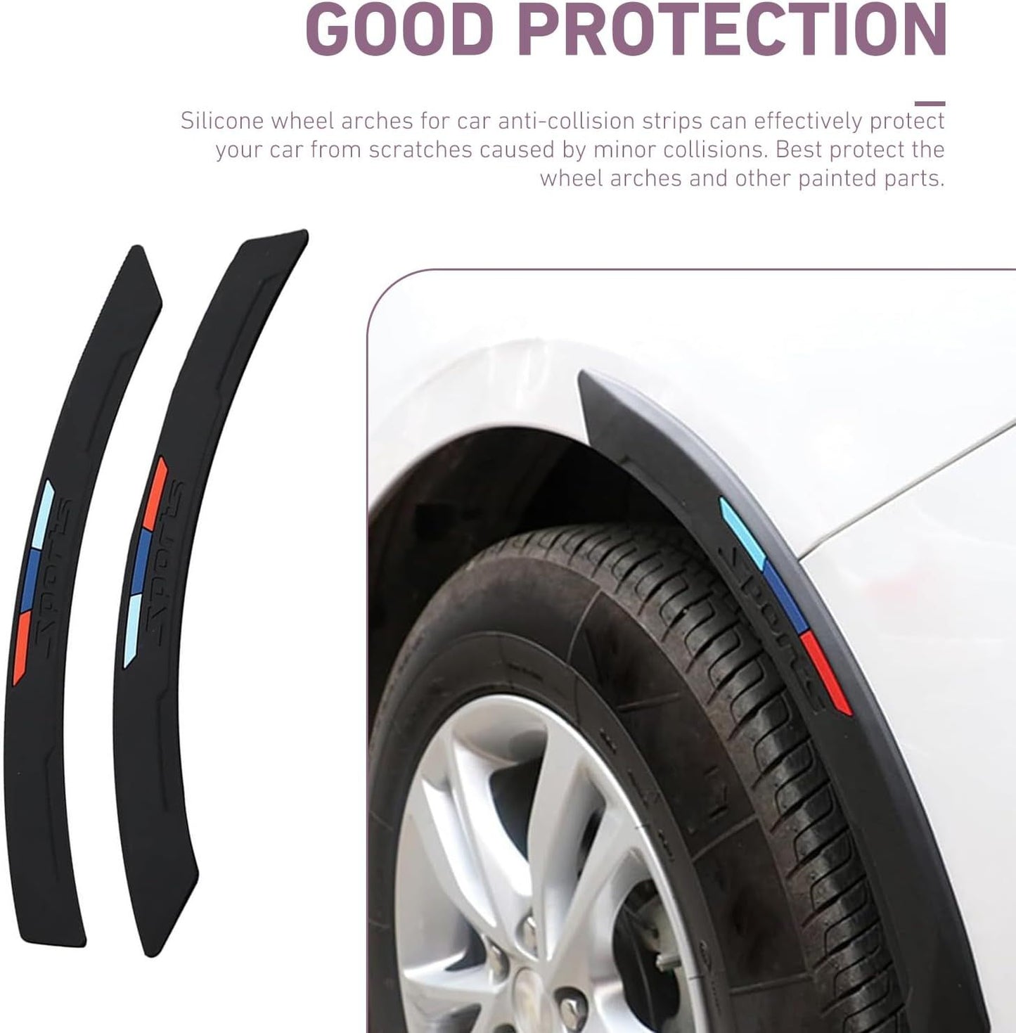2 PCS Car Wheel Eyebrow Protectors, Silicone Anti-scratch Wheel Arch Guard, Sporty Style Decorative Trim Strip with Self-adhesive, Universal Exterior Accessory for Car SUV Truck (Black)