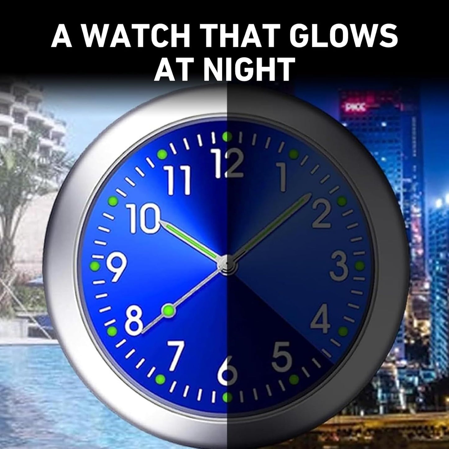 2 PCS Stick on Dashboard Car Clocks, Luminous Digital & Analog Quartz Mini Clock, Alloy Anti-Rust Round Watch, Self-Adhesive Interior Decoration for Most Cars Trucks SUVs (Black & Blue)
