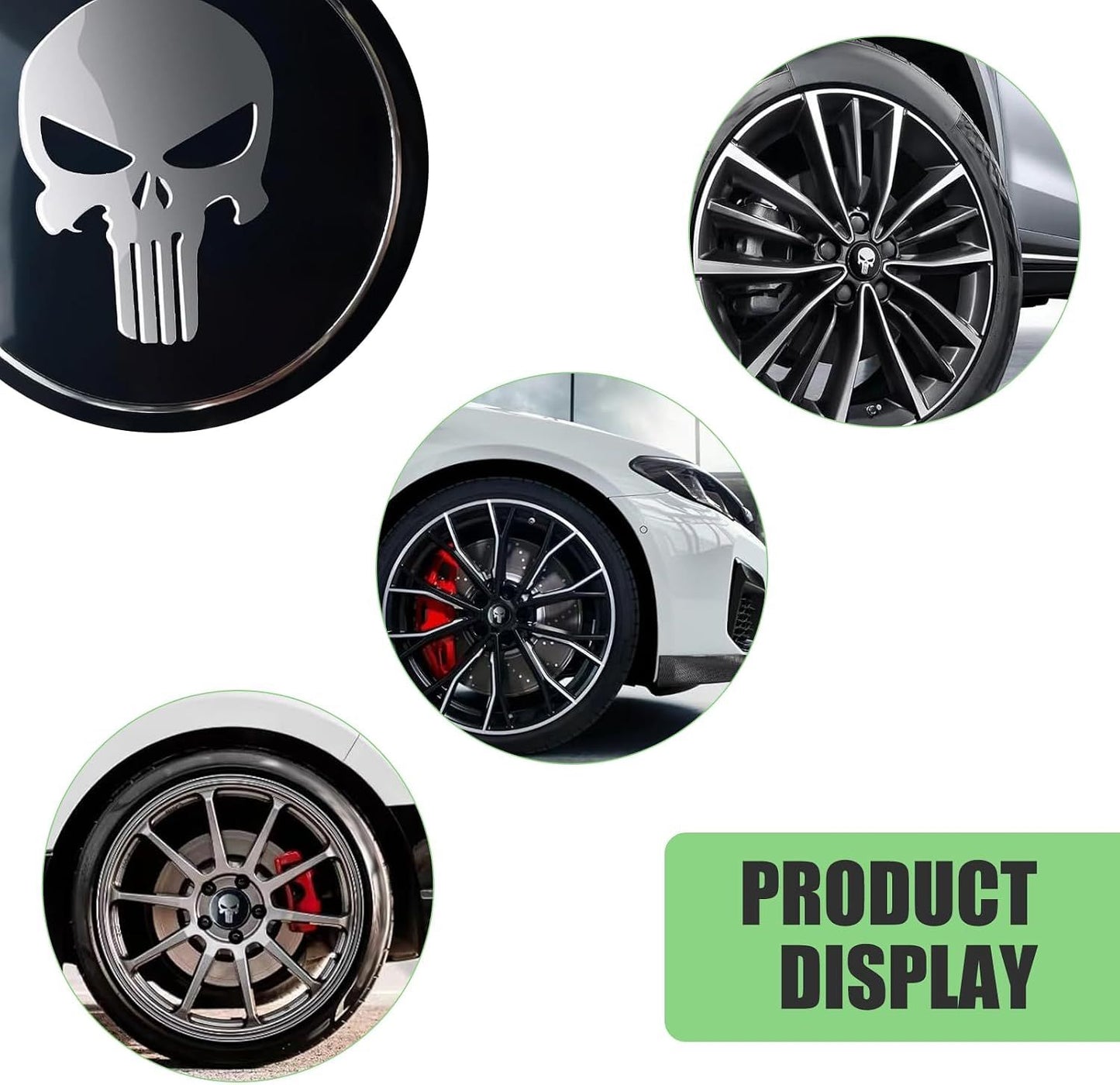 4 PCS Car Wheel Center Caps, 2.24" Cool Personalized Longtooth Skull Wheel Center Hub Cap Cover, Scratch-Resistant Anti-Rust Rim Sticker Accessory, Universal for Cars Tire Trim (Black)
