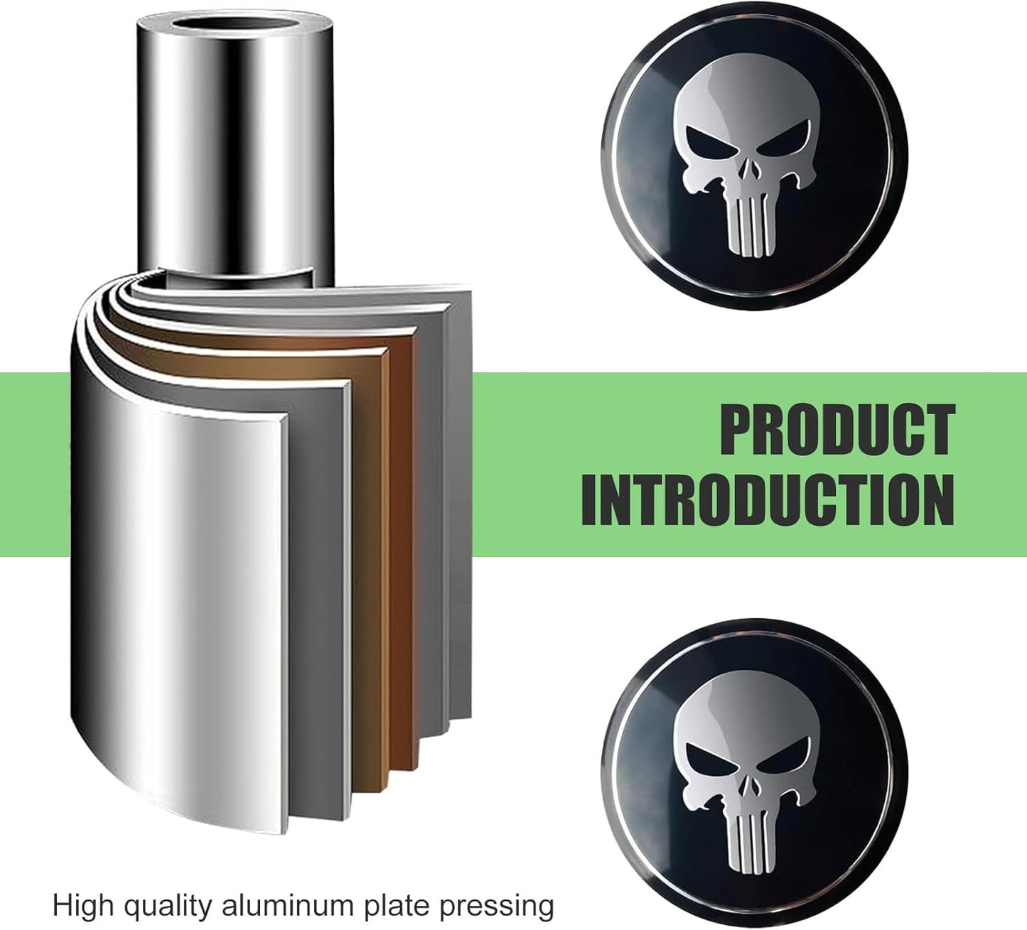 4 PCS Car Wheel Center Caps, 2.24" Cool Personalized Longtooth Skull Wheel Center Hub Cap Cover, Scratch-Resistant Anti-Rust Rim Sticker Accessory, Universal for Cars Tire Trim (Black)